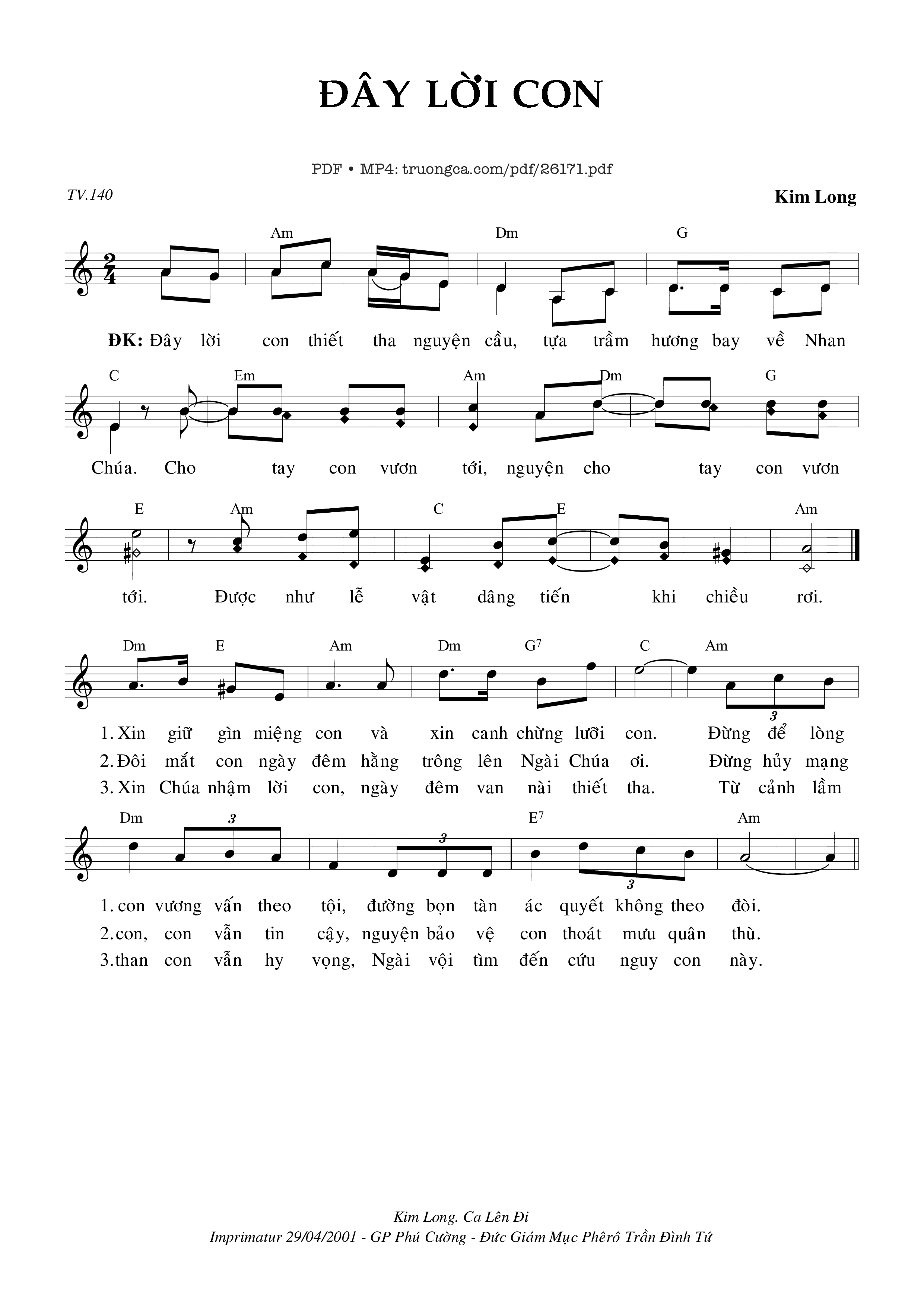 Sheet PDF of Thánh Vịnh 140, Đây Lời Con