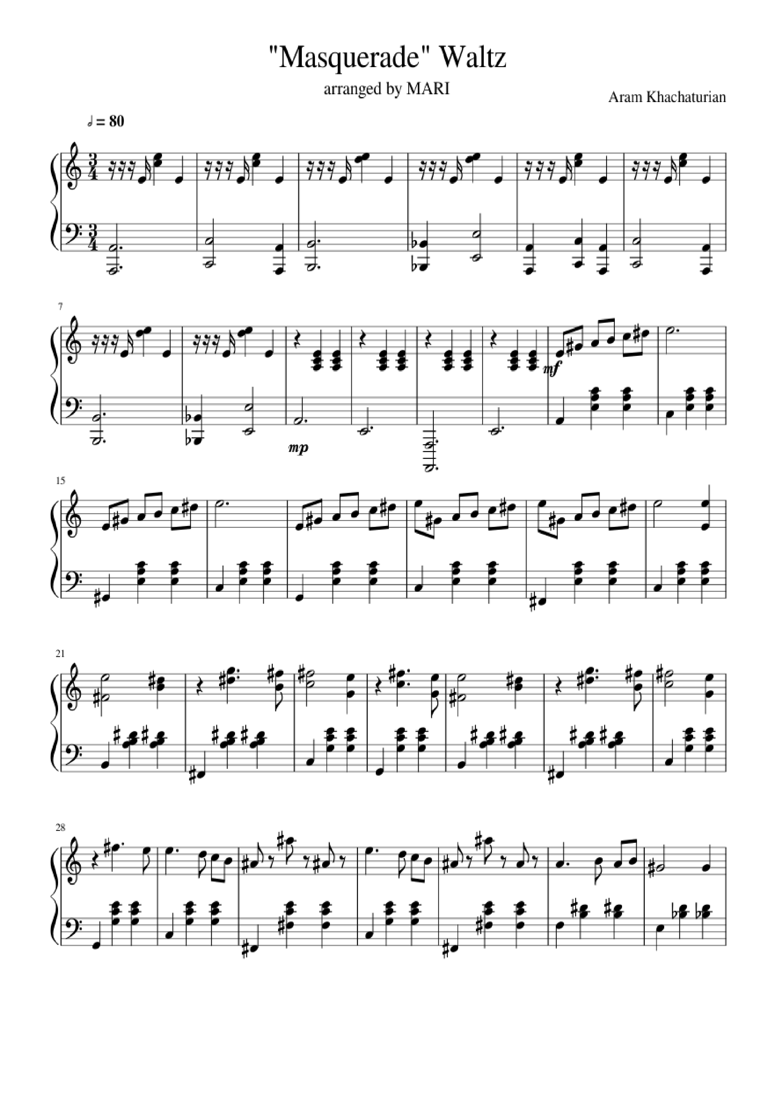 Sheet PDF of Waltz from Masquerade Piano