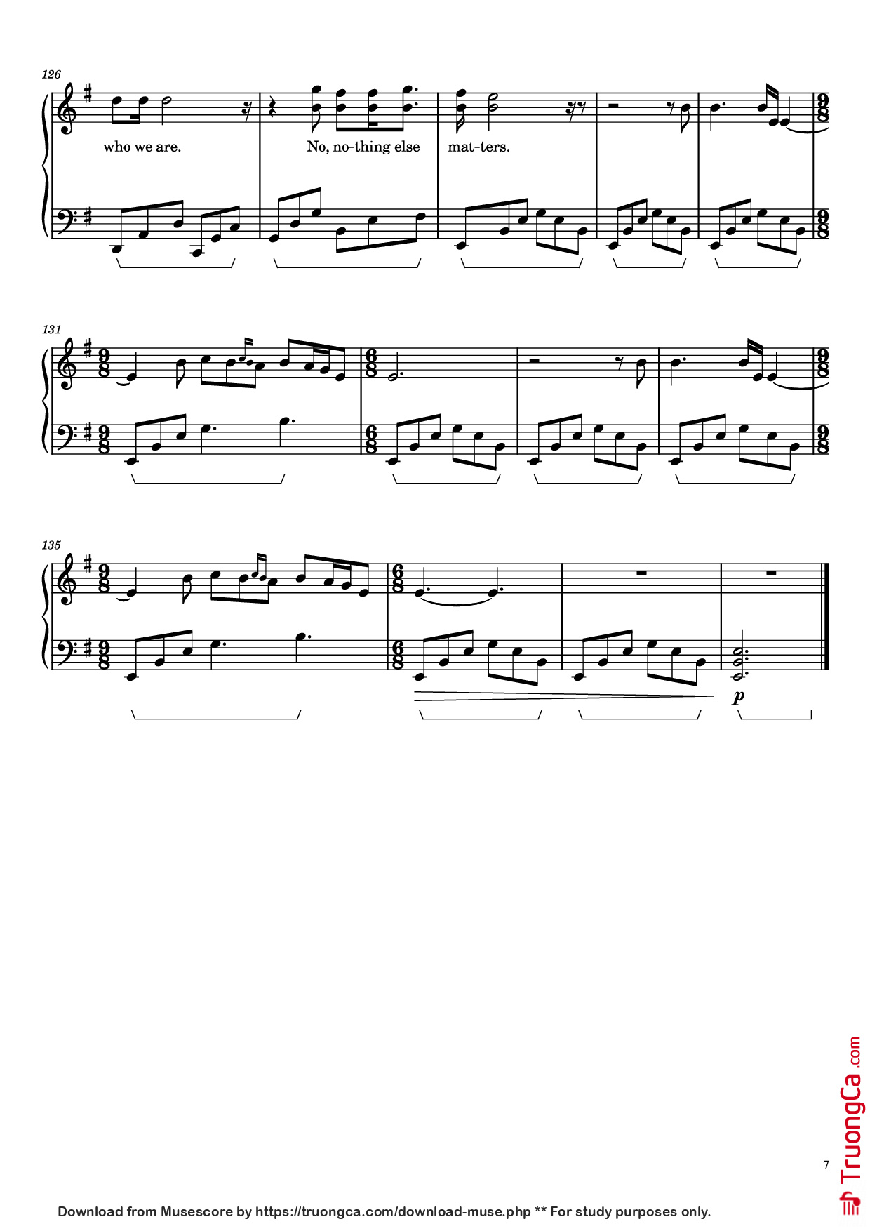 Page 7 of Sheet music PDF Piano Nothing Else Matters Piano - Metallica