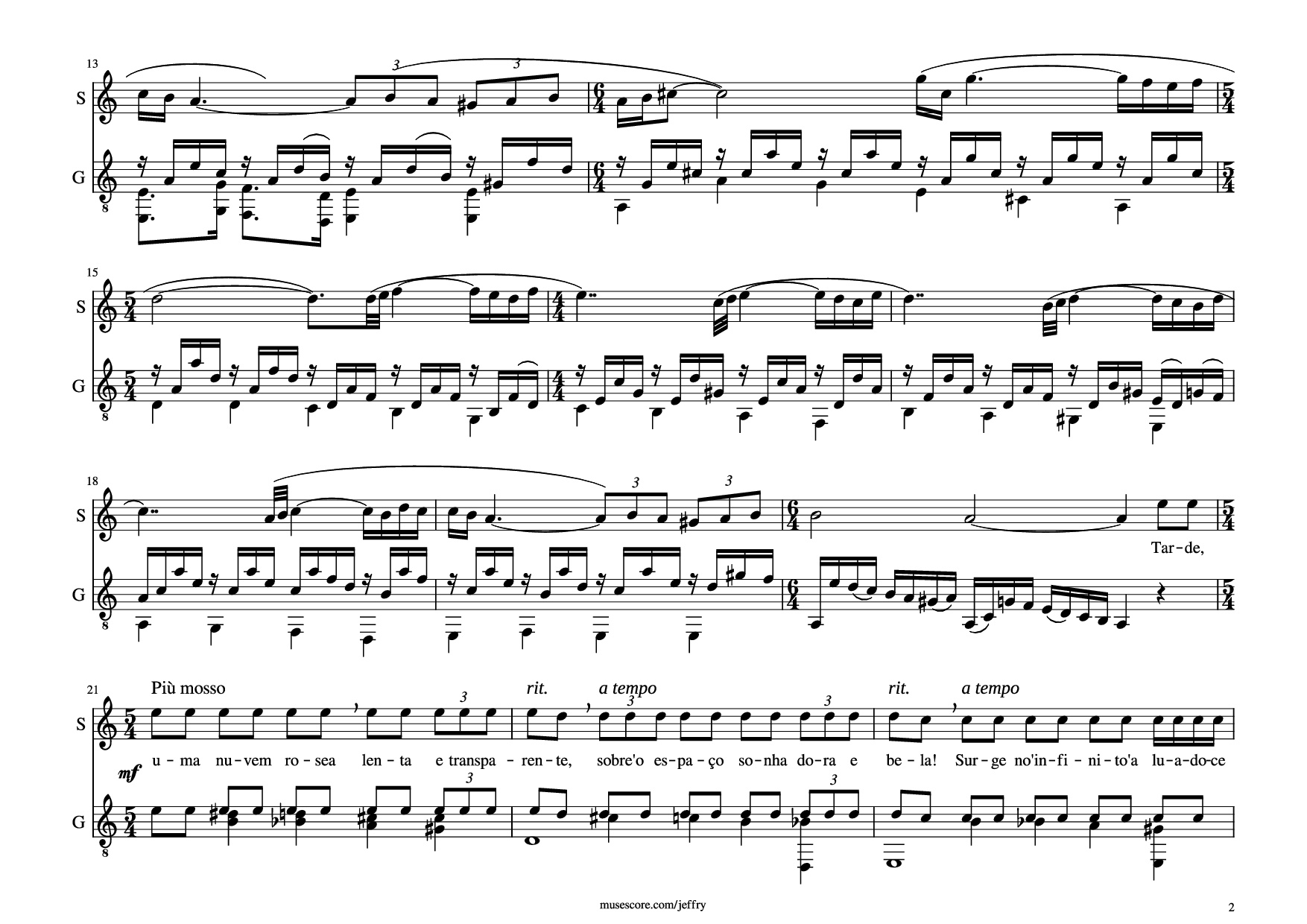 Page 2 of Sheet music PDF Guitar Tab Bachianas Brasileiras №5 Guitar TAB - Heitor Villa-Lobos