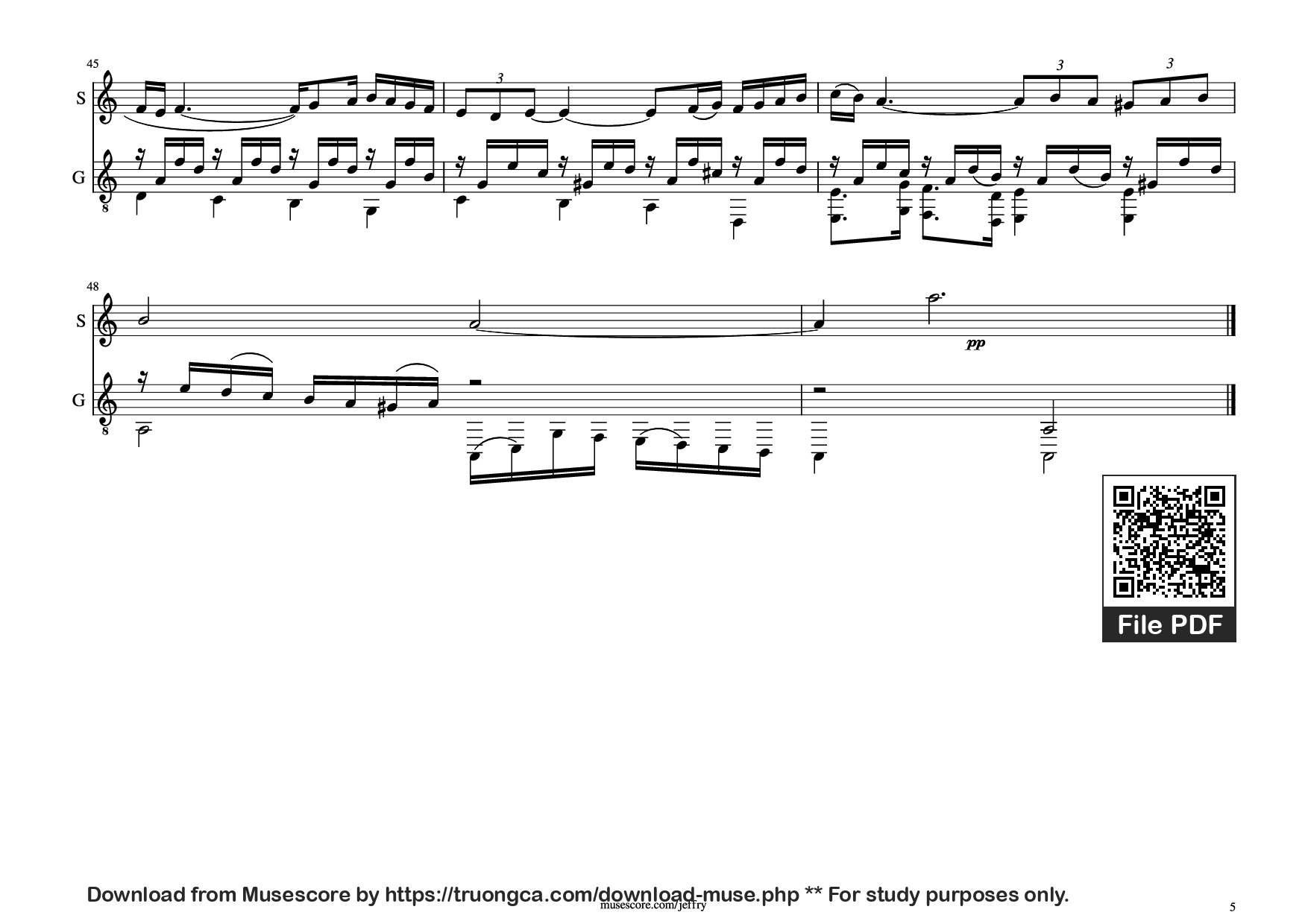 Page 5 of Sheet music PDF Guitar Tab Bachianas Brasileiras №5 Guitar TAB - Heitor Villa-Lobos