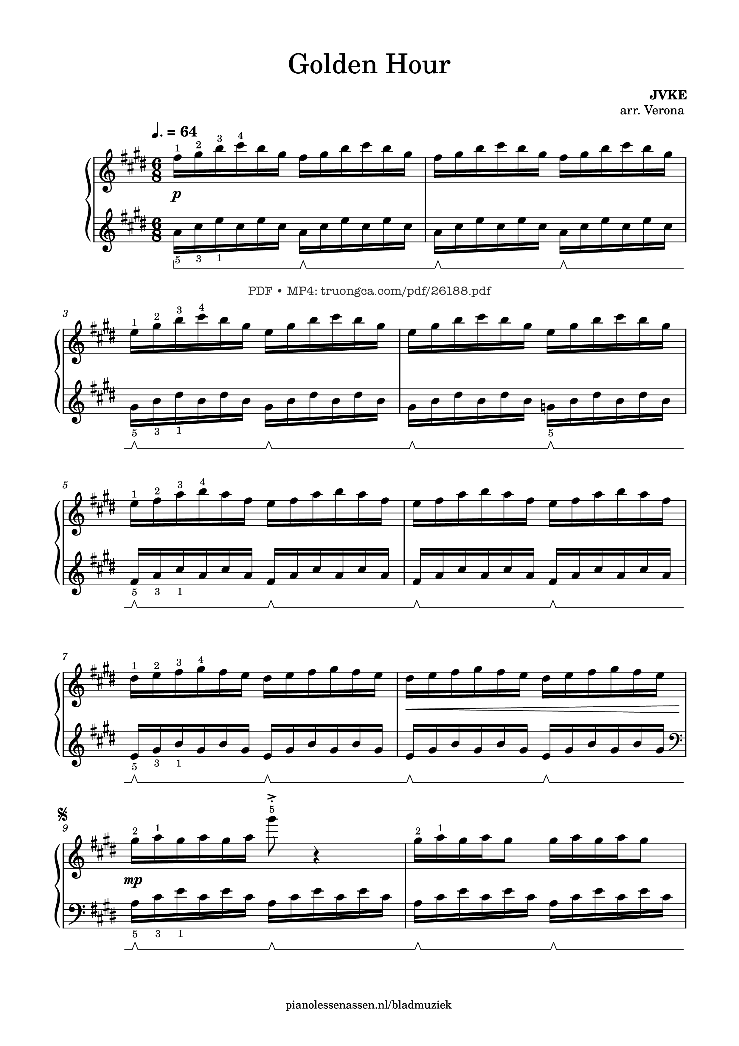 Sheet PDF of Golden Hour Piano (with fingering)