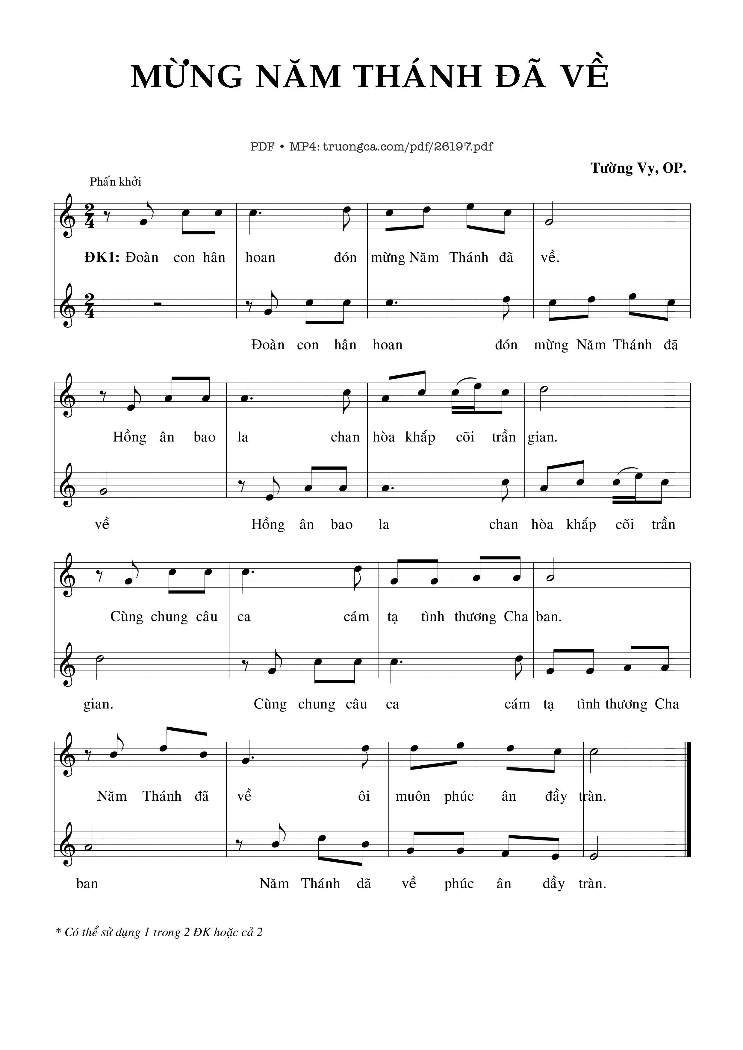 Page 1 of Sheet music PDF Mừng Năm Thánh Đã Về - Tường Vy