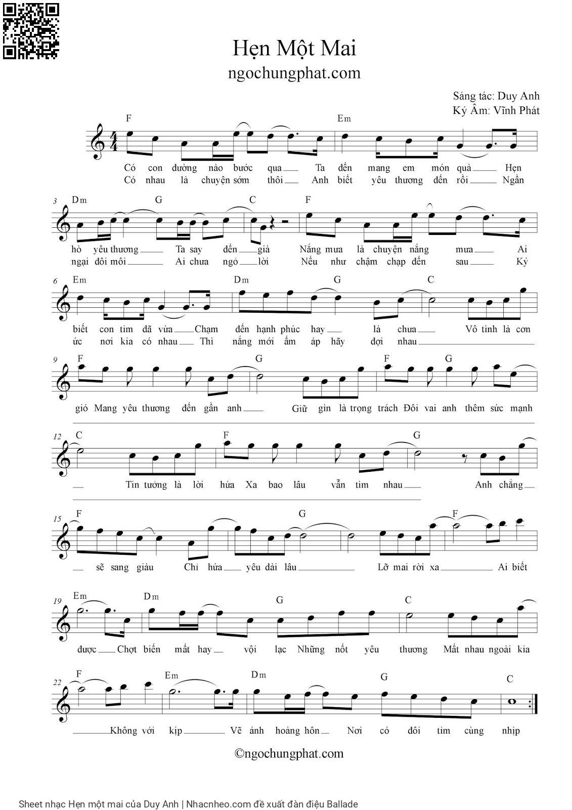 Page 1 of Sheet music PDF Hẹn một mai - Duy Anh