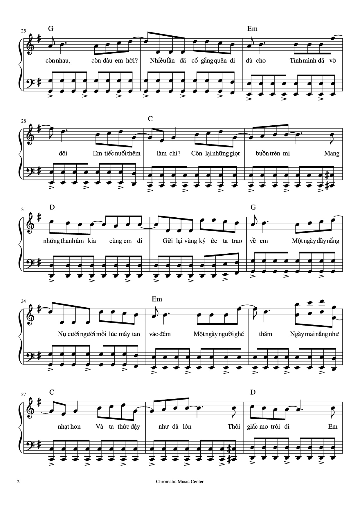 Page 2 of Sheet music PDF Piano Vùng Ký Ức Piano - Chillies