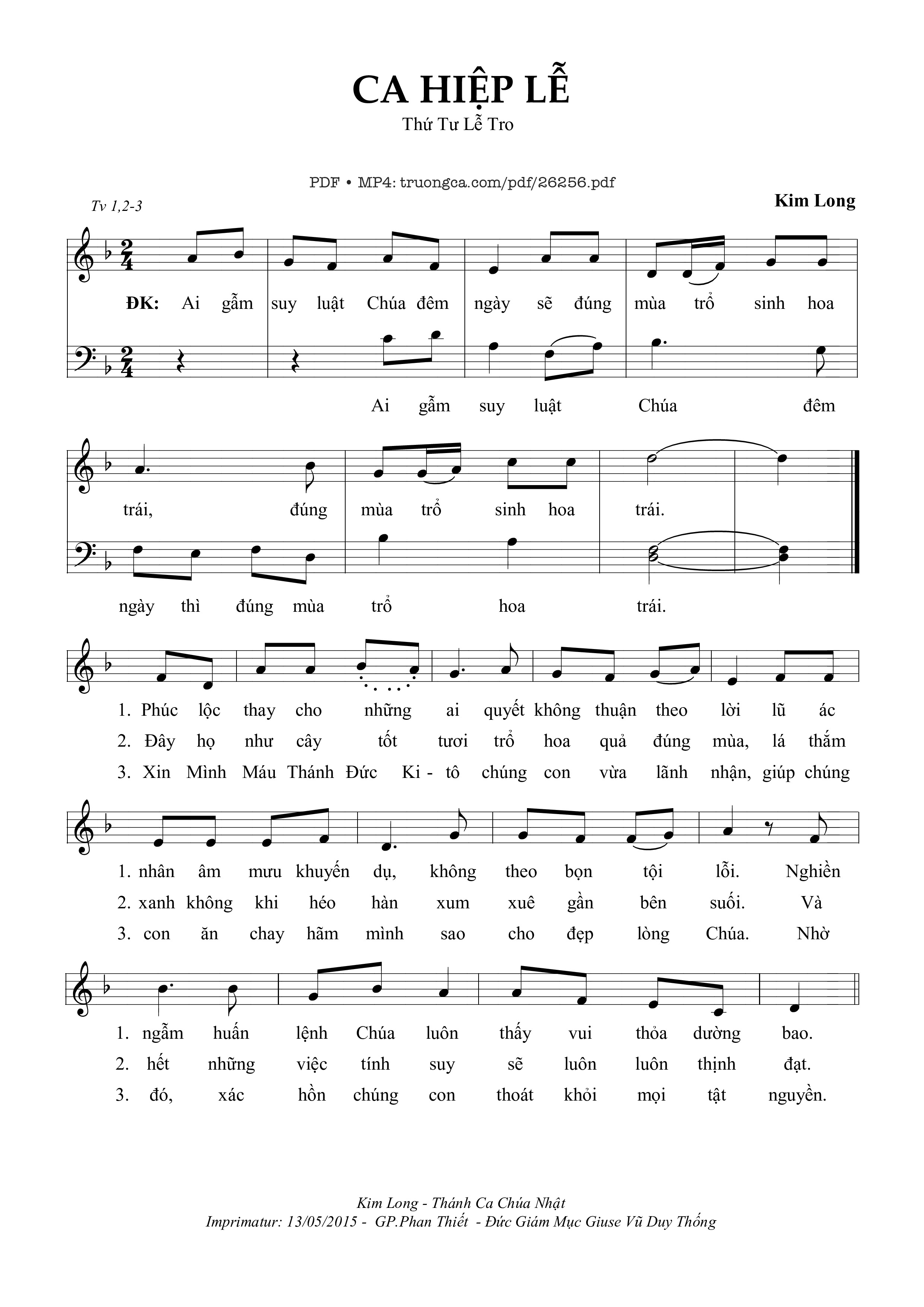 Sheet PDF of Ca Hiệp Lễ Thư Tư Lễ Tro