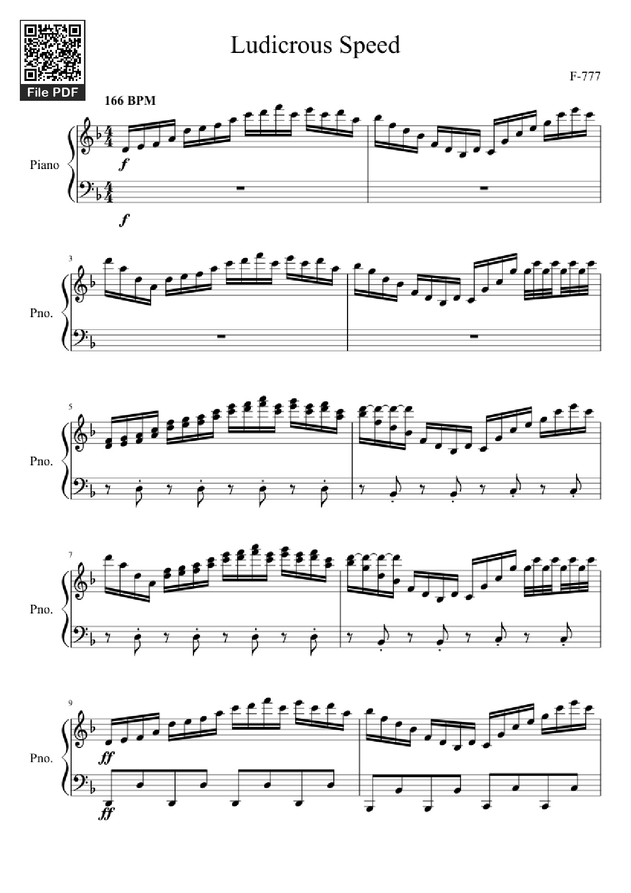Page 1 of Sheet music PDF Piano Ludicrous Speed Piano - F-777