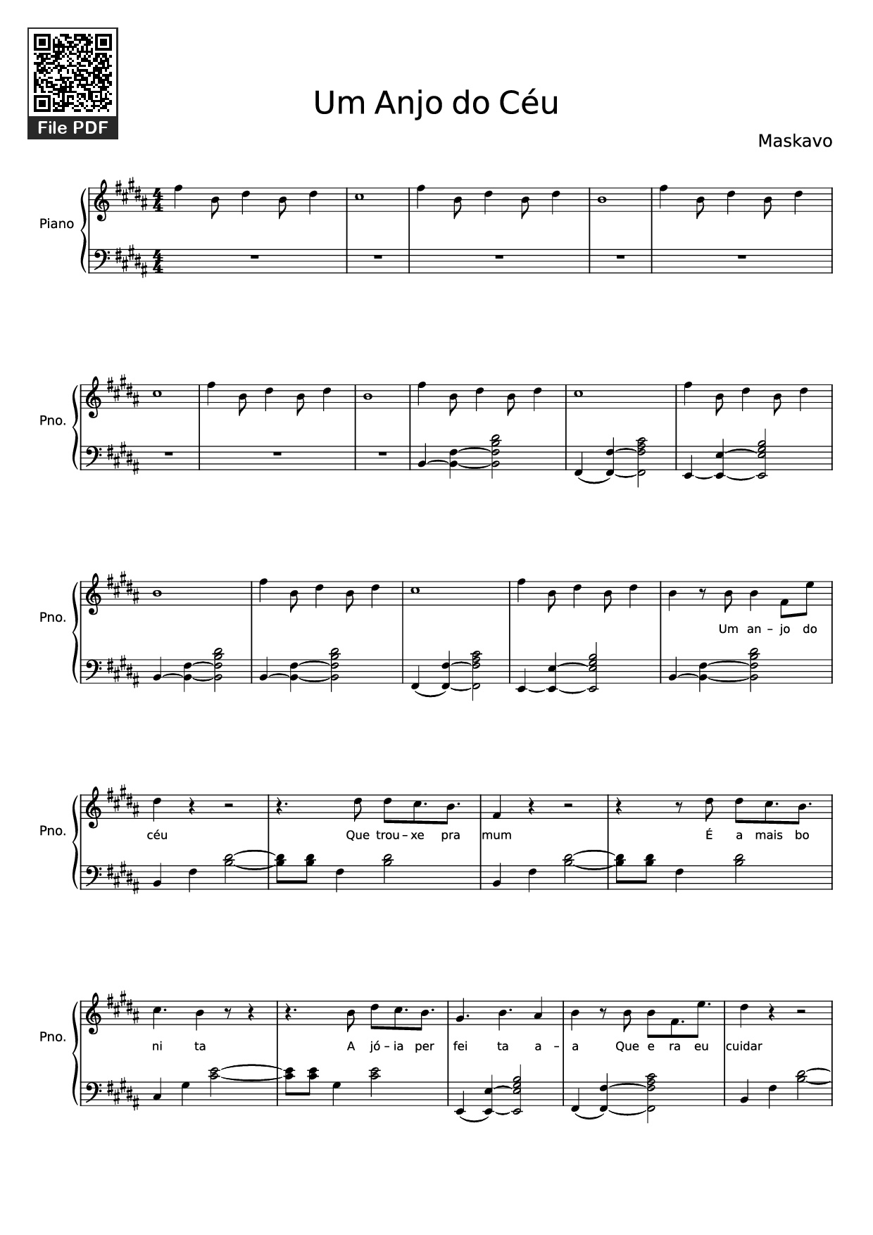 Page 1 of Sheet music PDF Piano Um Anjo do Céu Piano - Maskavo