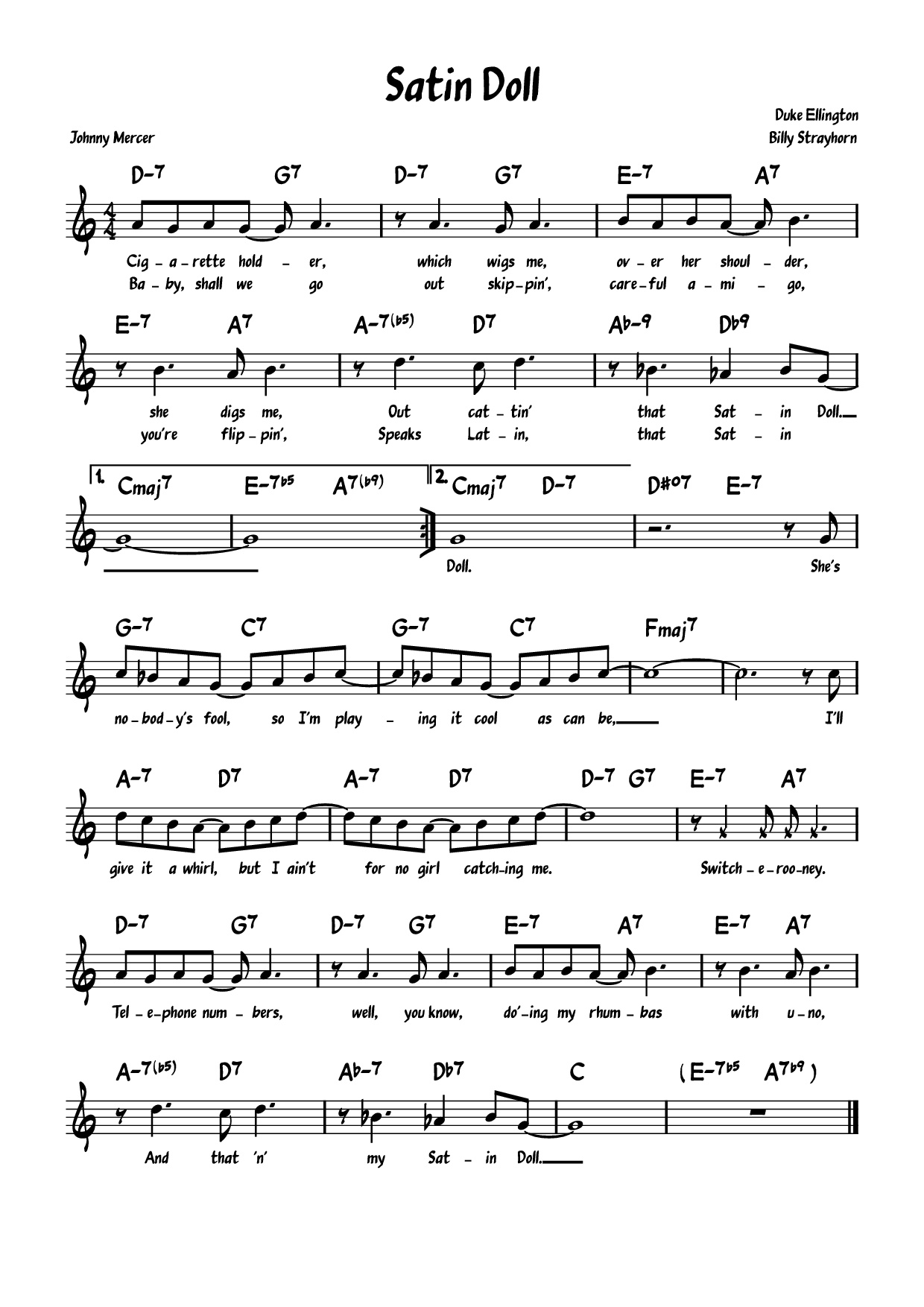 Sheet PDF of Satin Doll Piano