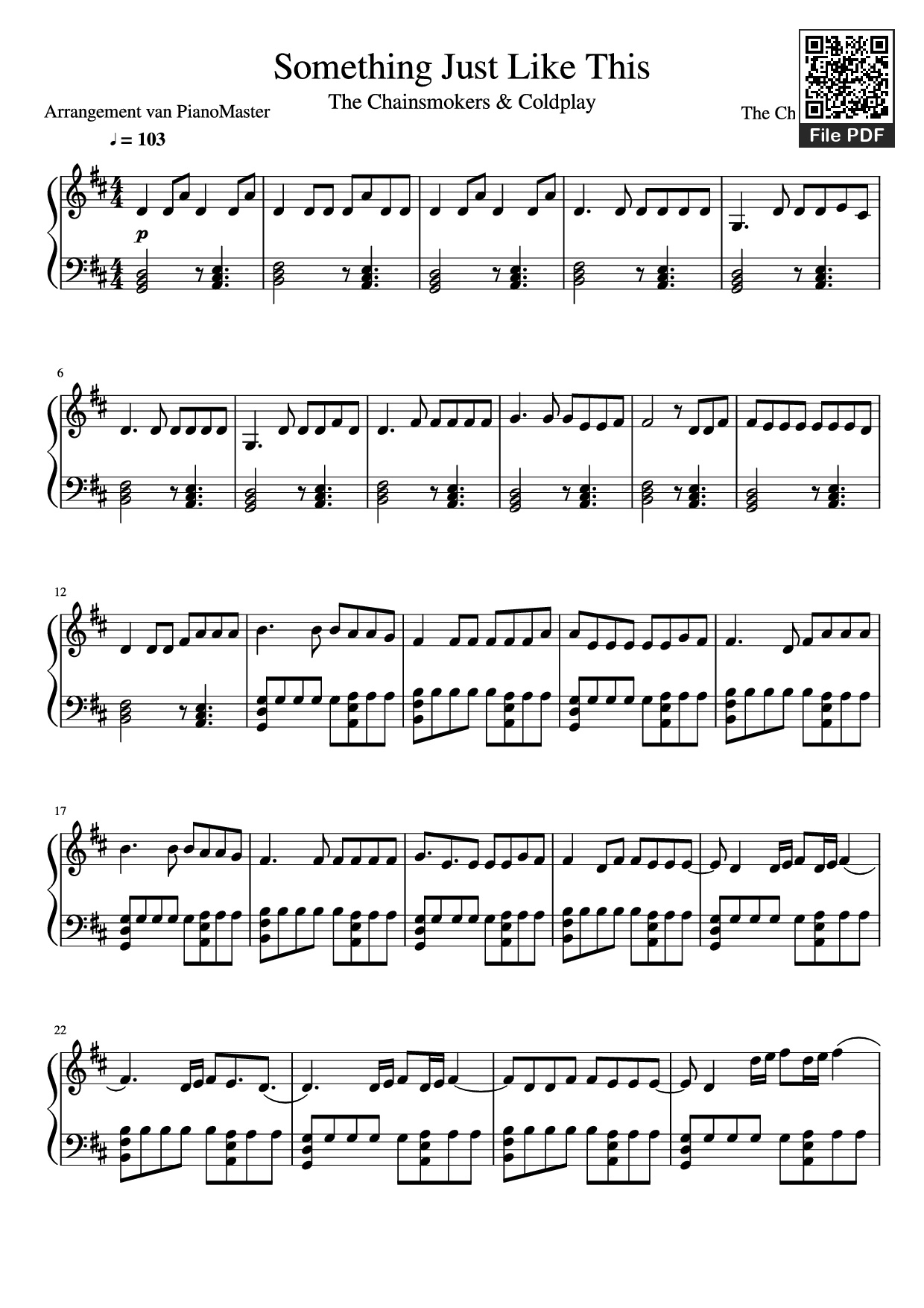 Sheet PDF of Something Just Like This Piano
