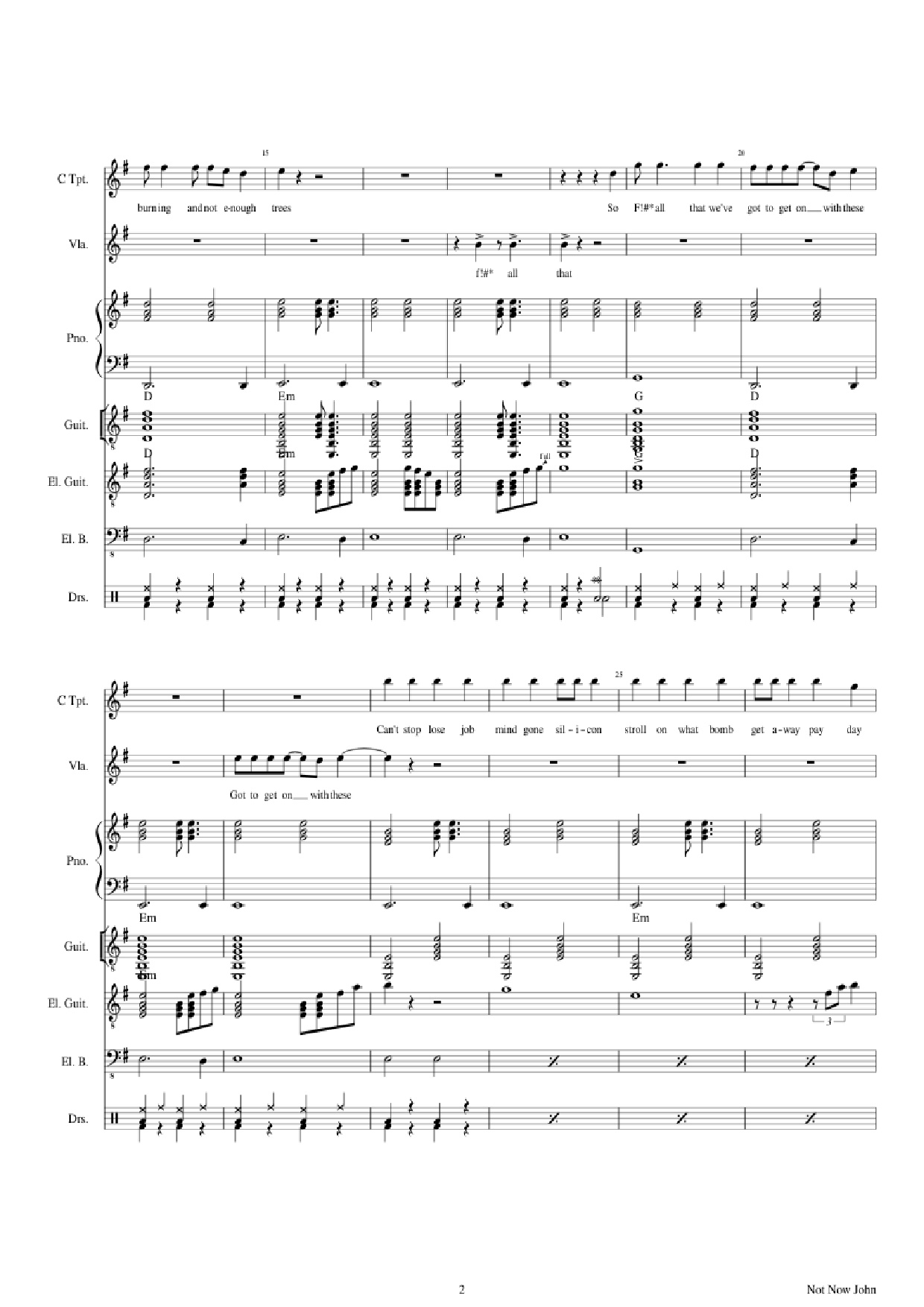 Page 2 of Sheet music PDF Piano Guitar Tab Not Now John Piano - Roger Waters