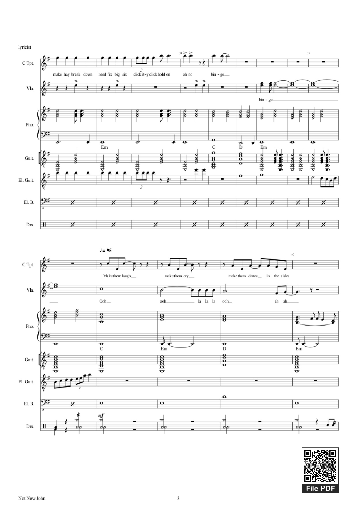 Page 3 of Sheet music PDF Piano Guitar Tab Not Now John Piano - Roger Waters