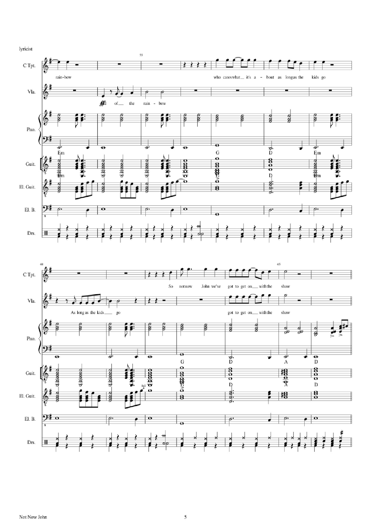 Page 5 of Sheet music PDF Piano Guitar Tab Not Now John Piano - Roger Waters