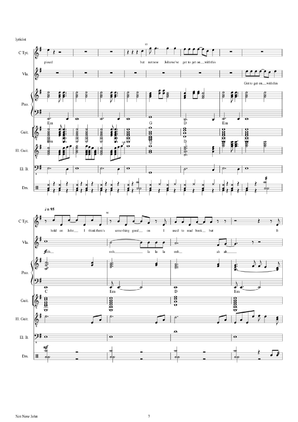 Page 7 of Sheet music PDF Piano Guitar Tab Not Now John Piano - Roger Waters
