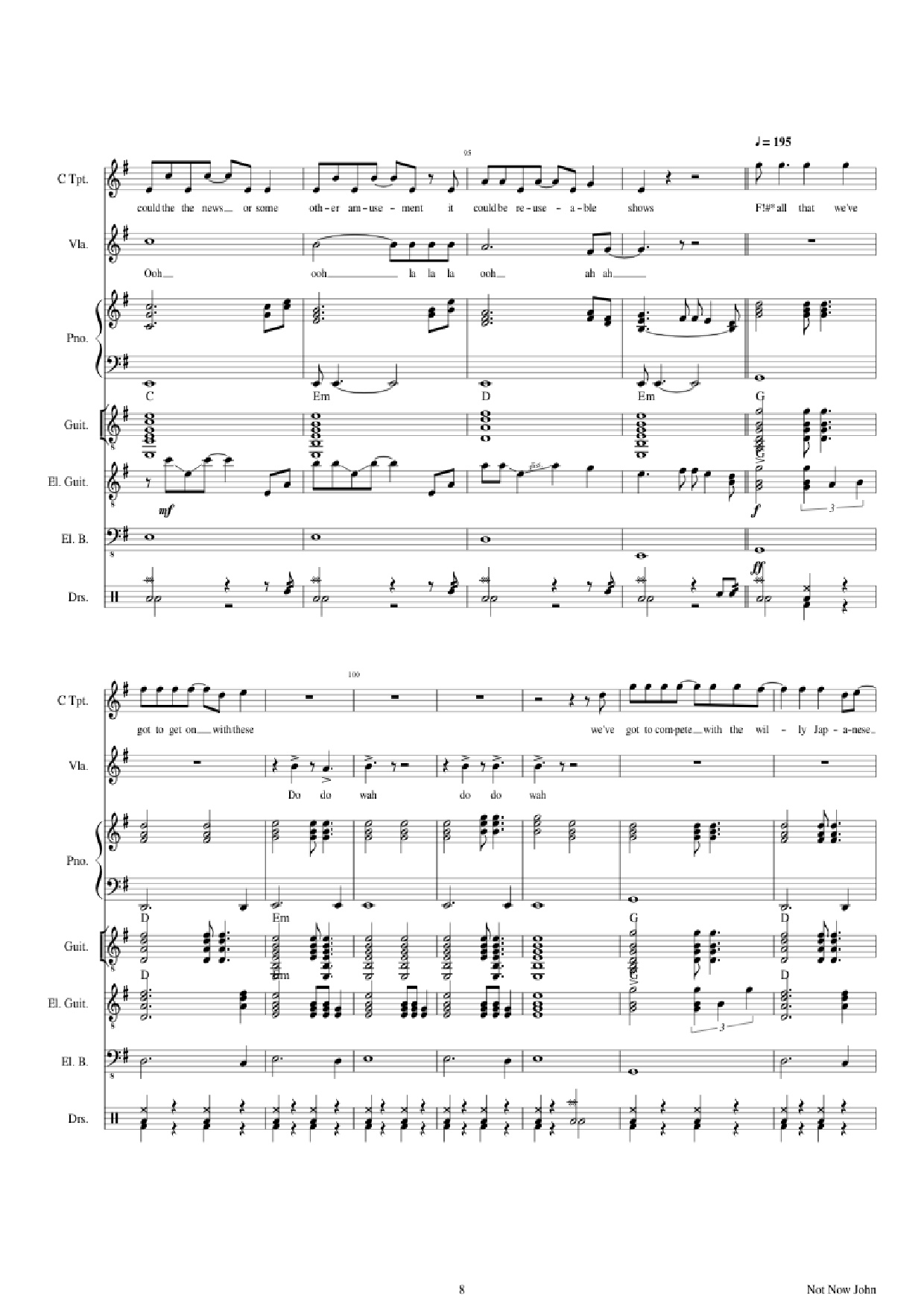 Page 8 of Sheet music PDF Piano Guitar Tab Not Now John Piano - Roger Waters
