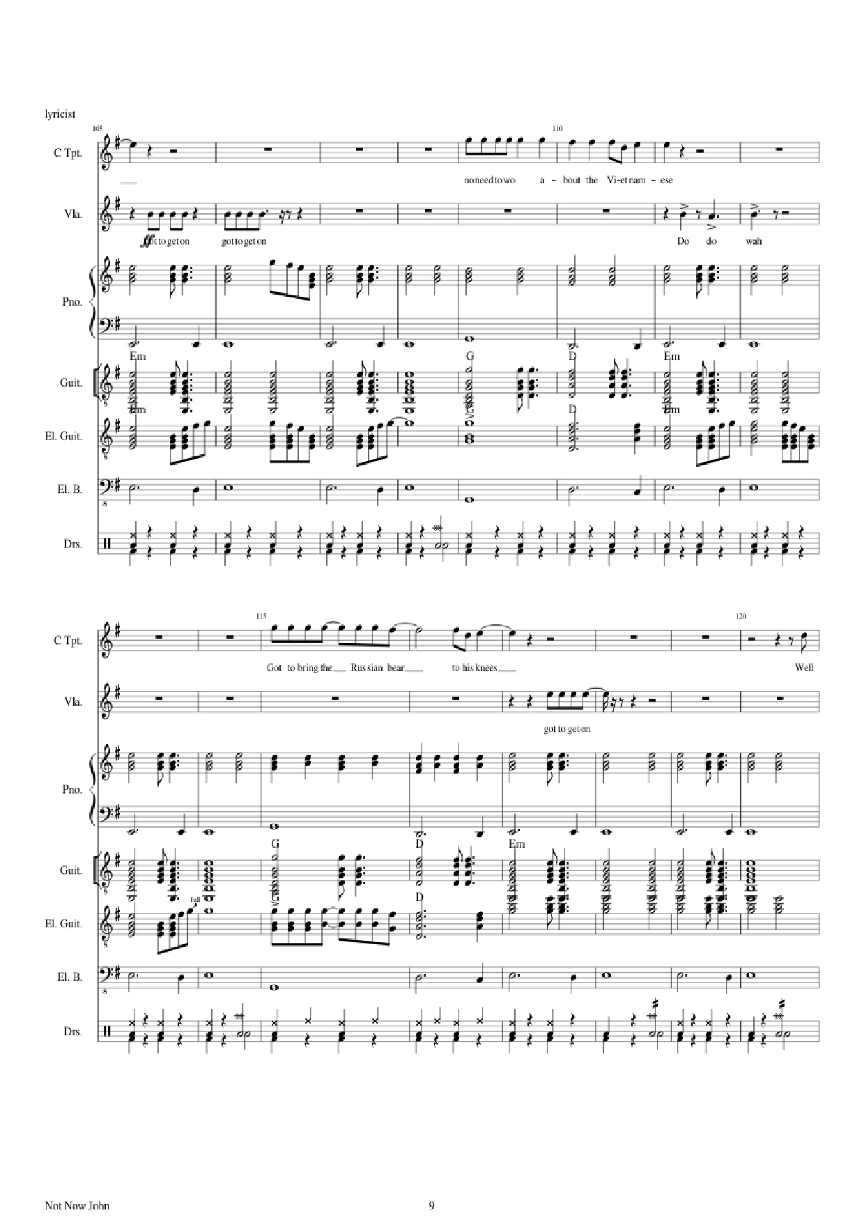 Page 9 of Sheet music PDF Piano Guitar Tab Not Now John Piano - Roger Waters