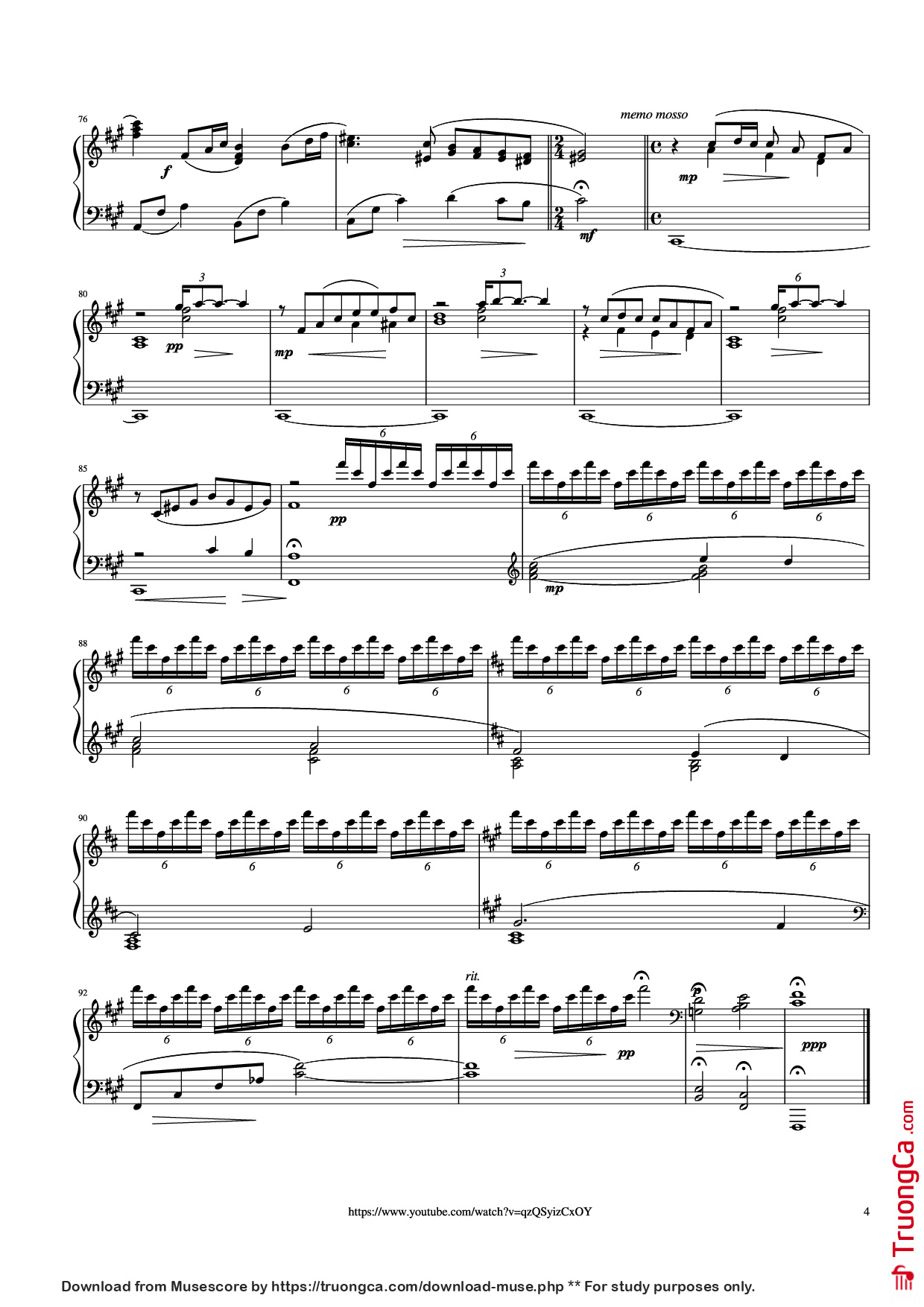 Page 4 of Sheet music PDF Piano Điễm Xưa Piano (Performed by Evan Le) - Trịnh Công Sơn