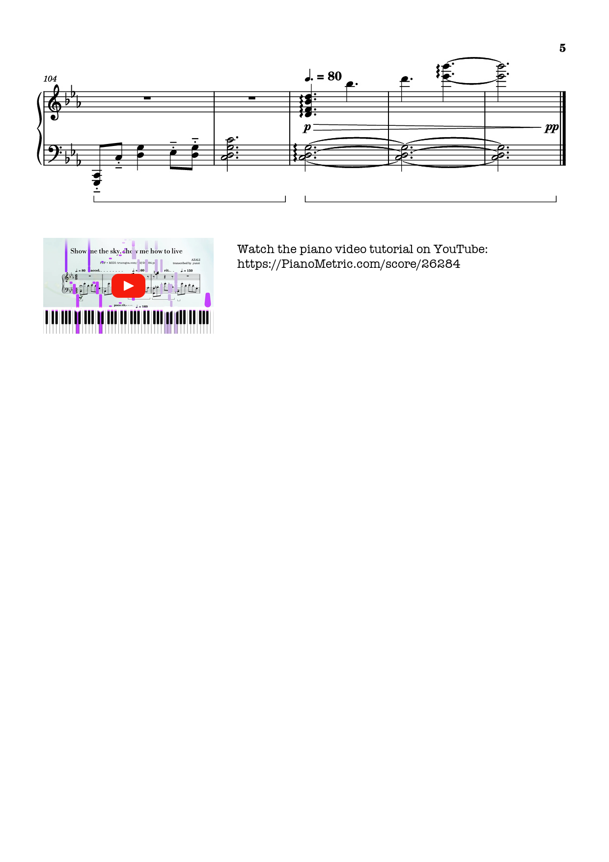 Page 5 of Sheet music PDF Show me the sky, show me how to live Piano - AZALI