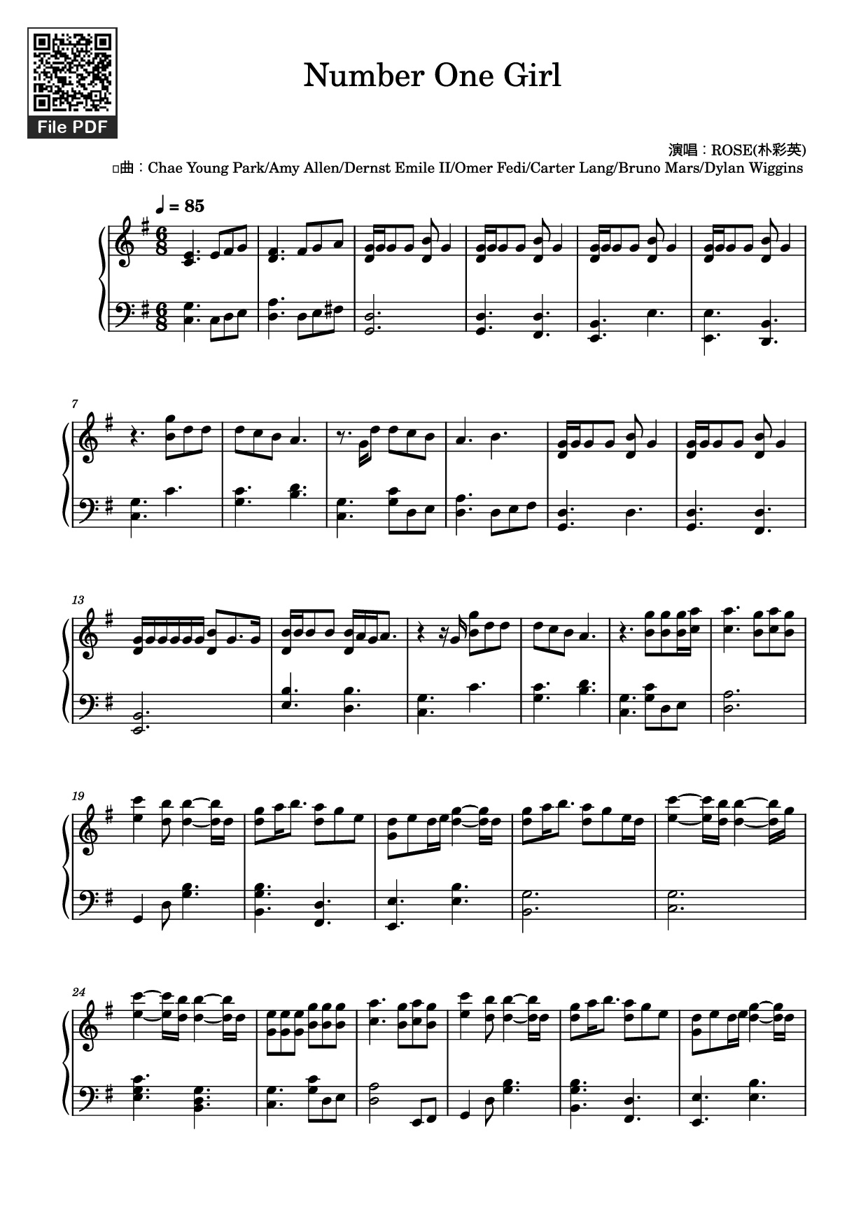 Sheet PDF of Number One Girl Piano
