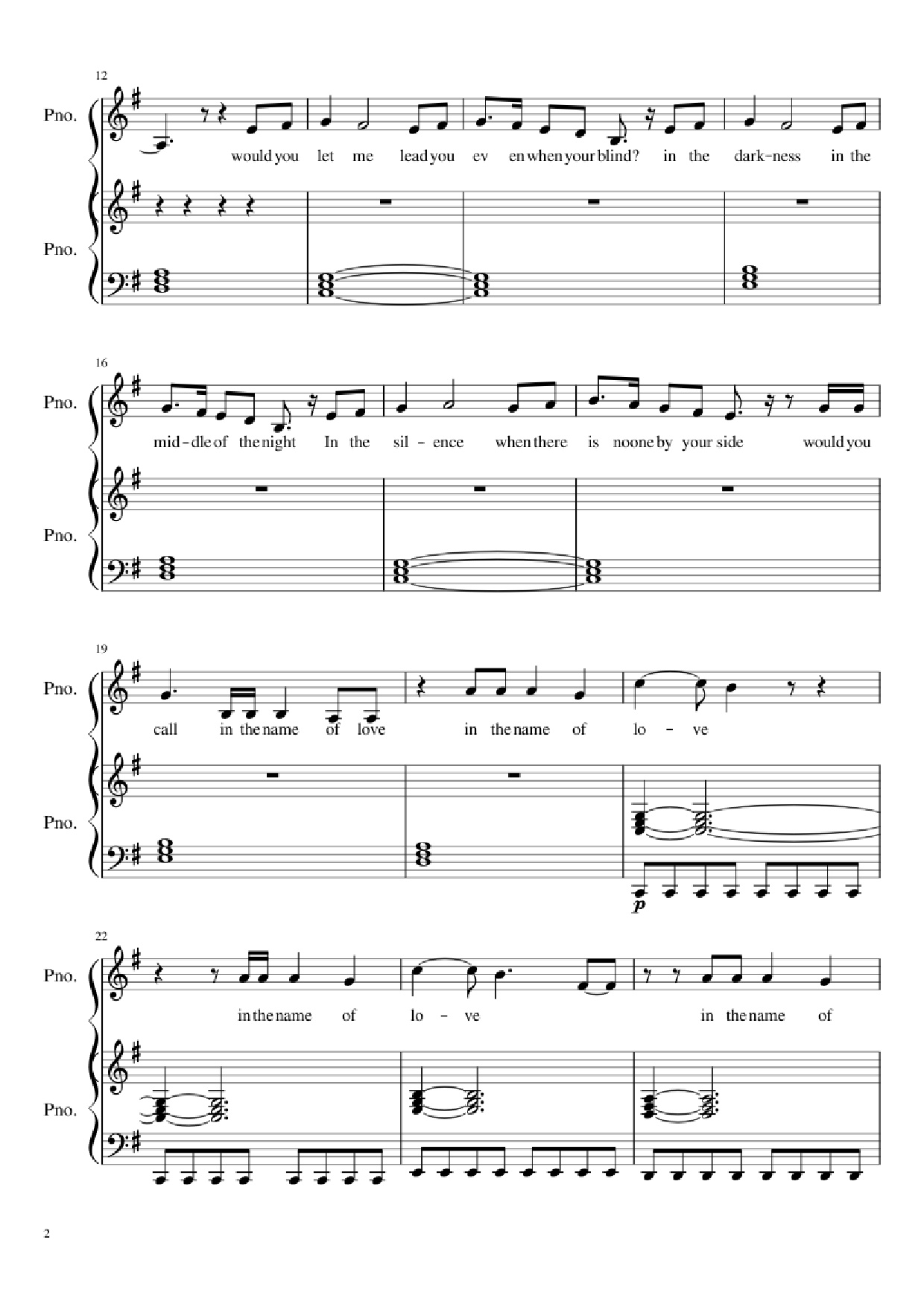 Page 2 of Sheet music PDF Piano In the Name of Love Piano - Ole Berntsen