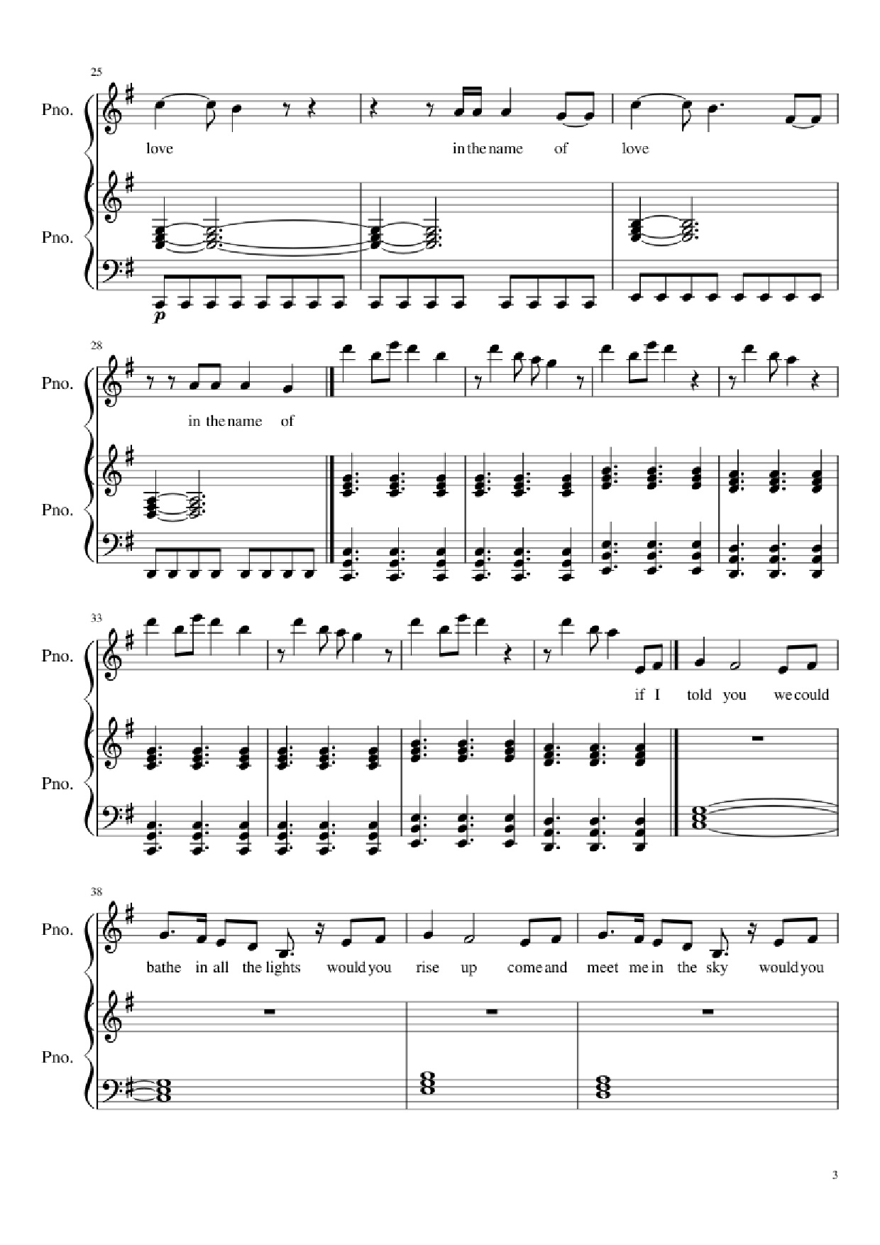 Page 3 of Sheet music PDF Piano In the Name of Love Piano - Ole Berntsen
