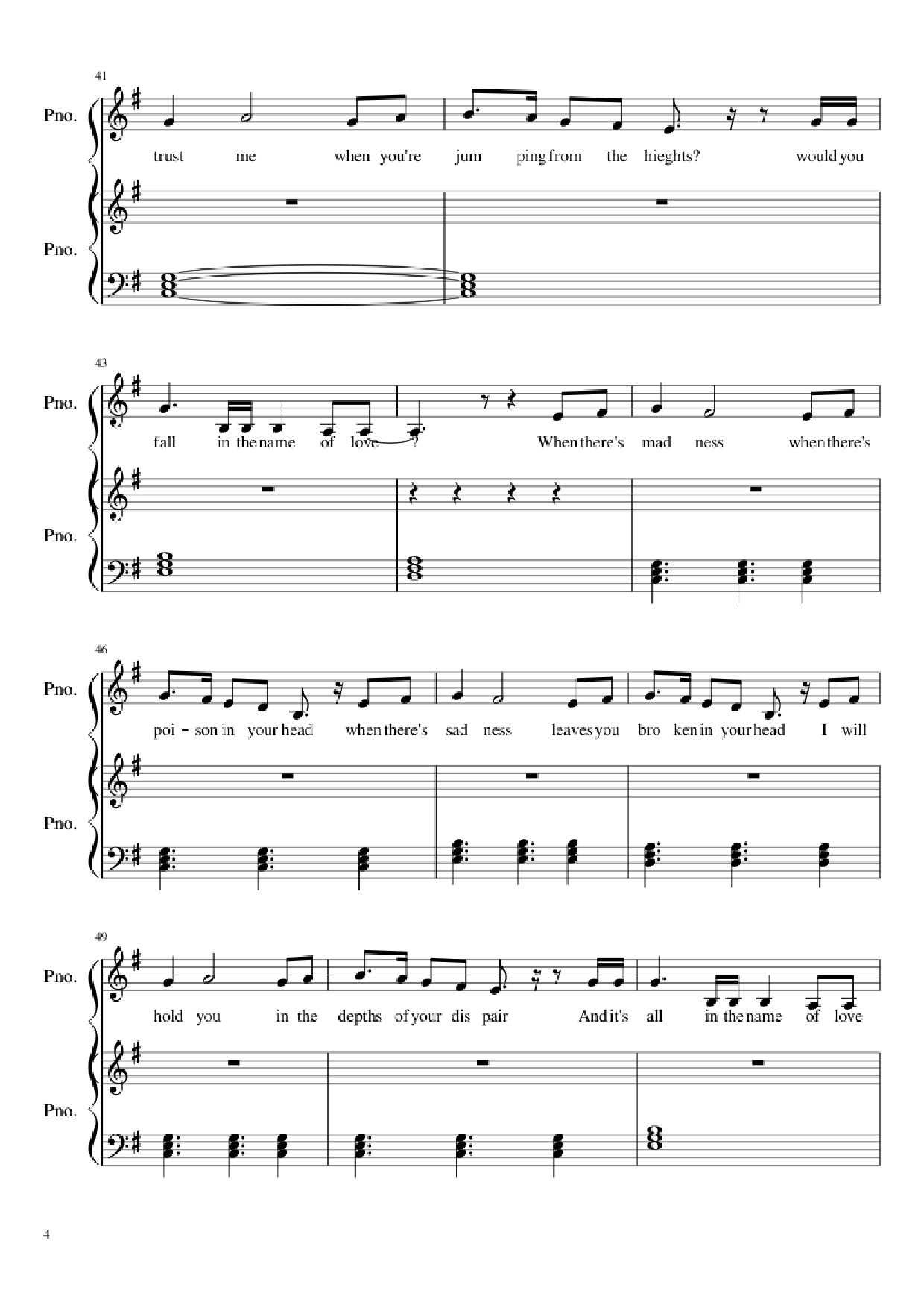 Page 4 of Sheet music PDF Piano In the Name of Love Piano - Ole Berntsen