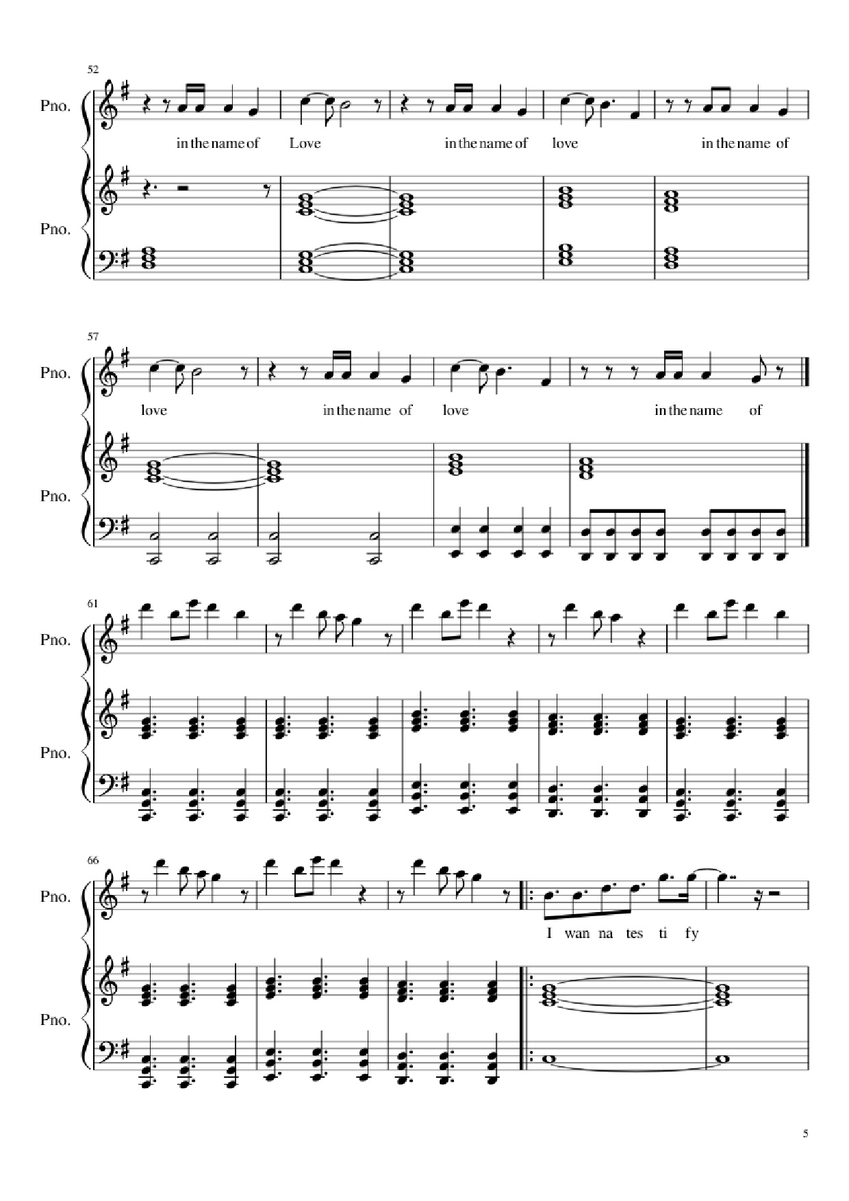 Page 5 of Sheet music PDF Piano In the Name of Love Piano - Ole Berntsen