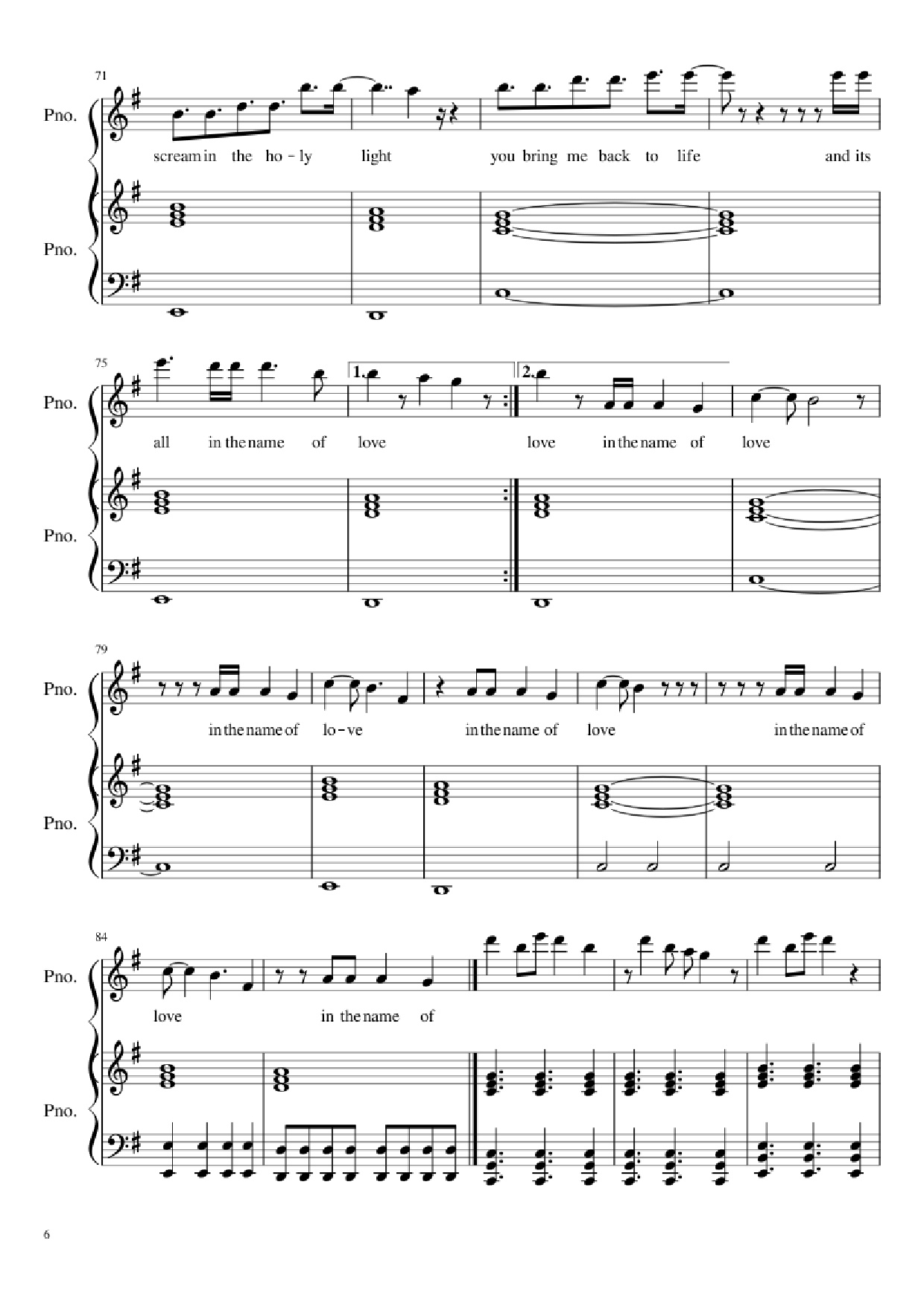 Page 6 of Sheet music PDF Piano In the Name of Love Piano - Ole Berntsen