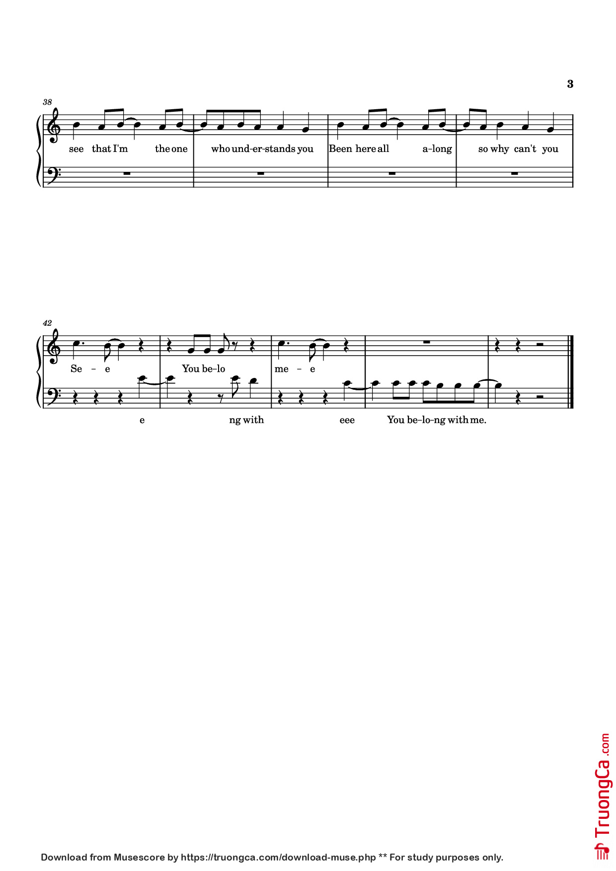 Page 3 of Sheet music PDF Piano You Belong With Me Piano - Arranged by @ericspianoschool