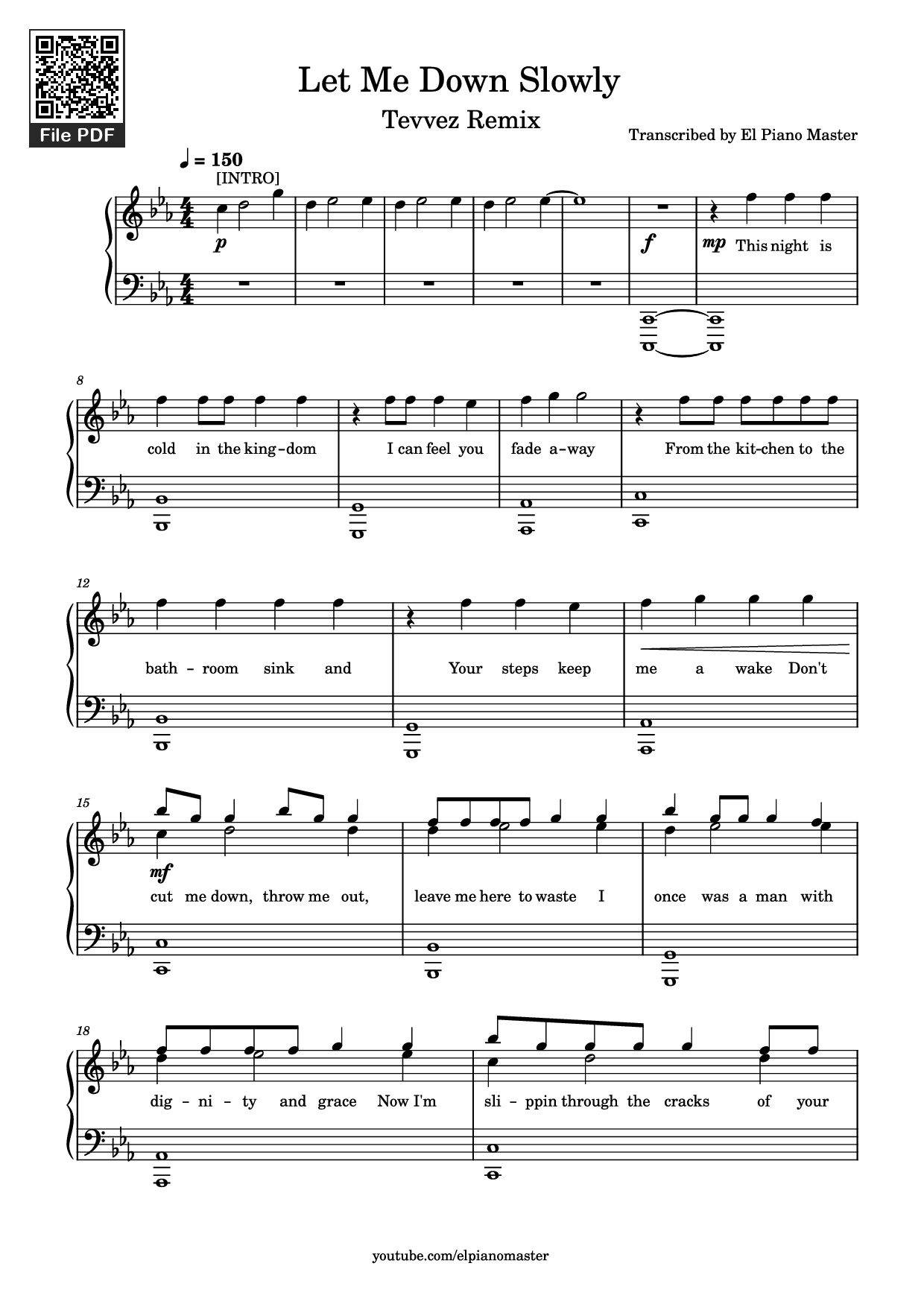 Sheet PDF of Let Me Down Slowly Piano