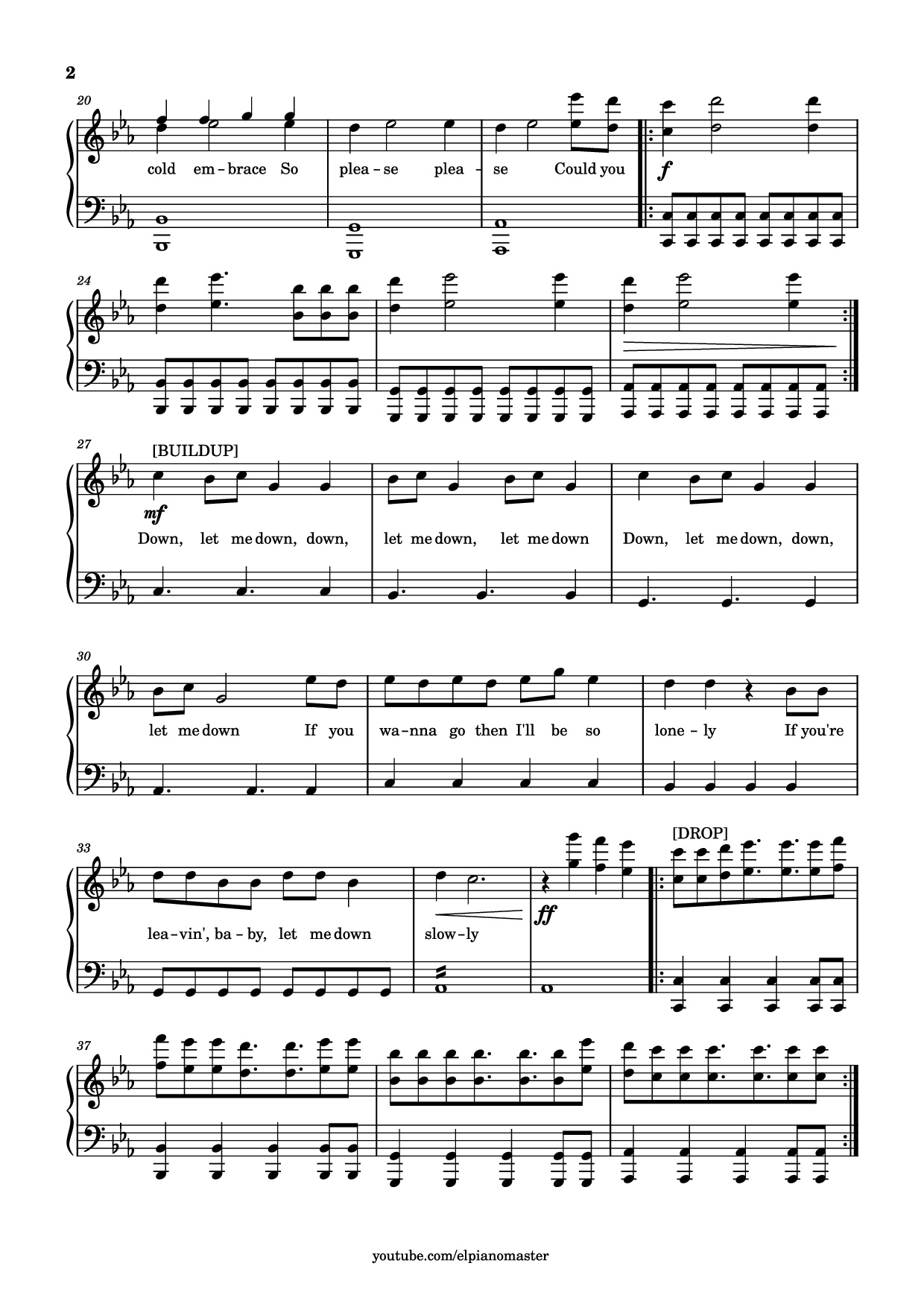 Page 2 of Sheet music PDF Piano Let Me Down Slowly Piano - Transcribed by El Piano Master
