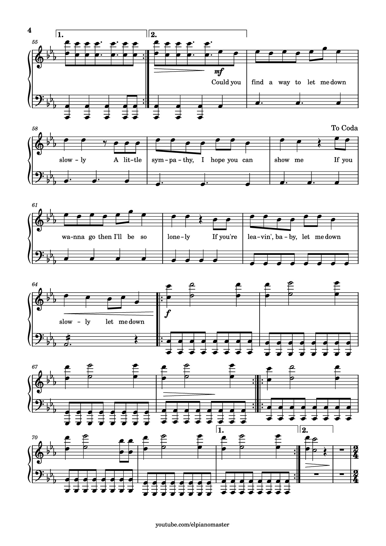 Page 4 of Sheet music PDF Piano Let Me Down Slowly Piano - Transcribed by El Piano Master