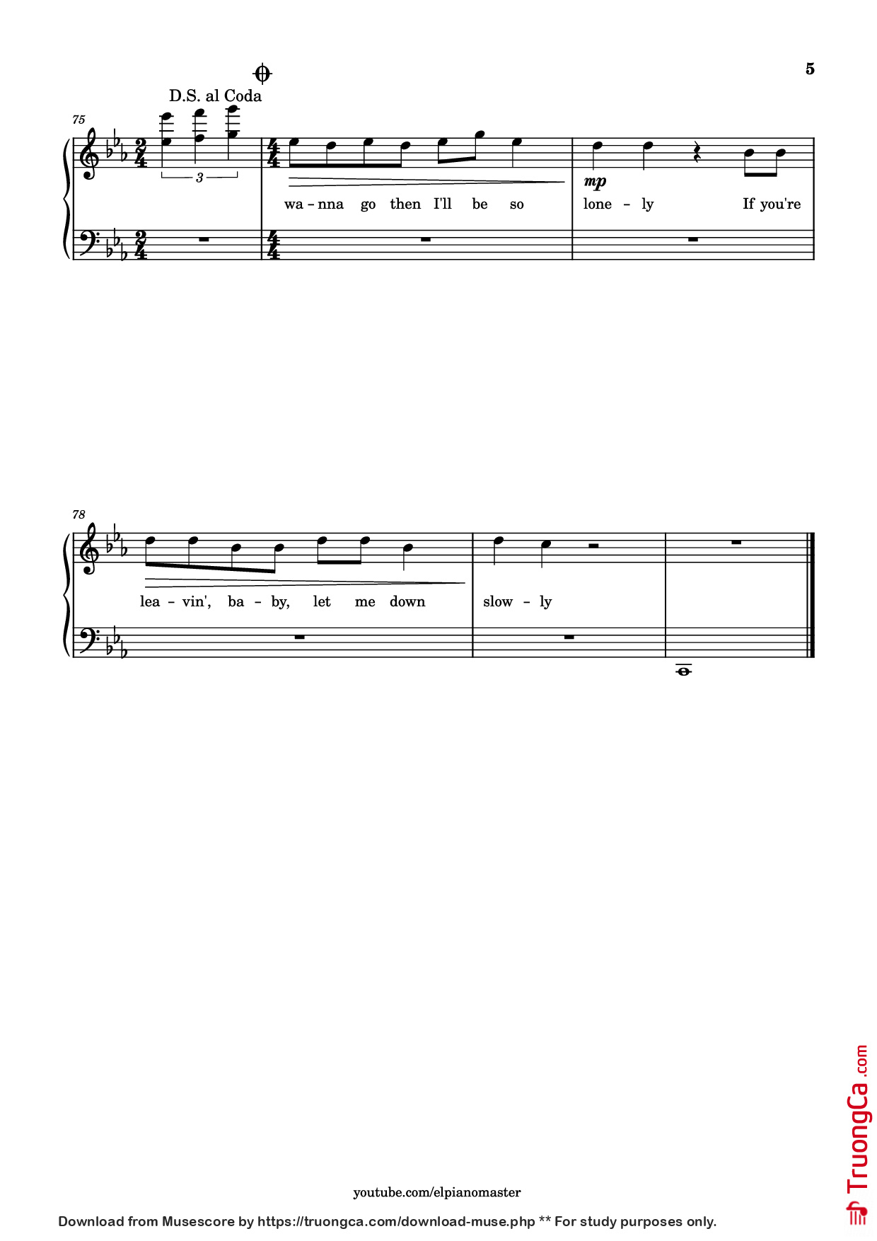 Page 5 of Sheet music PDF Piano Let Me Down Slowly Piano - Transcribed by El Piano Master