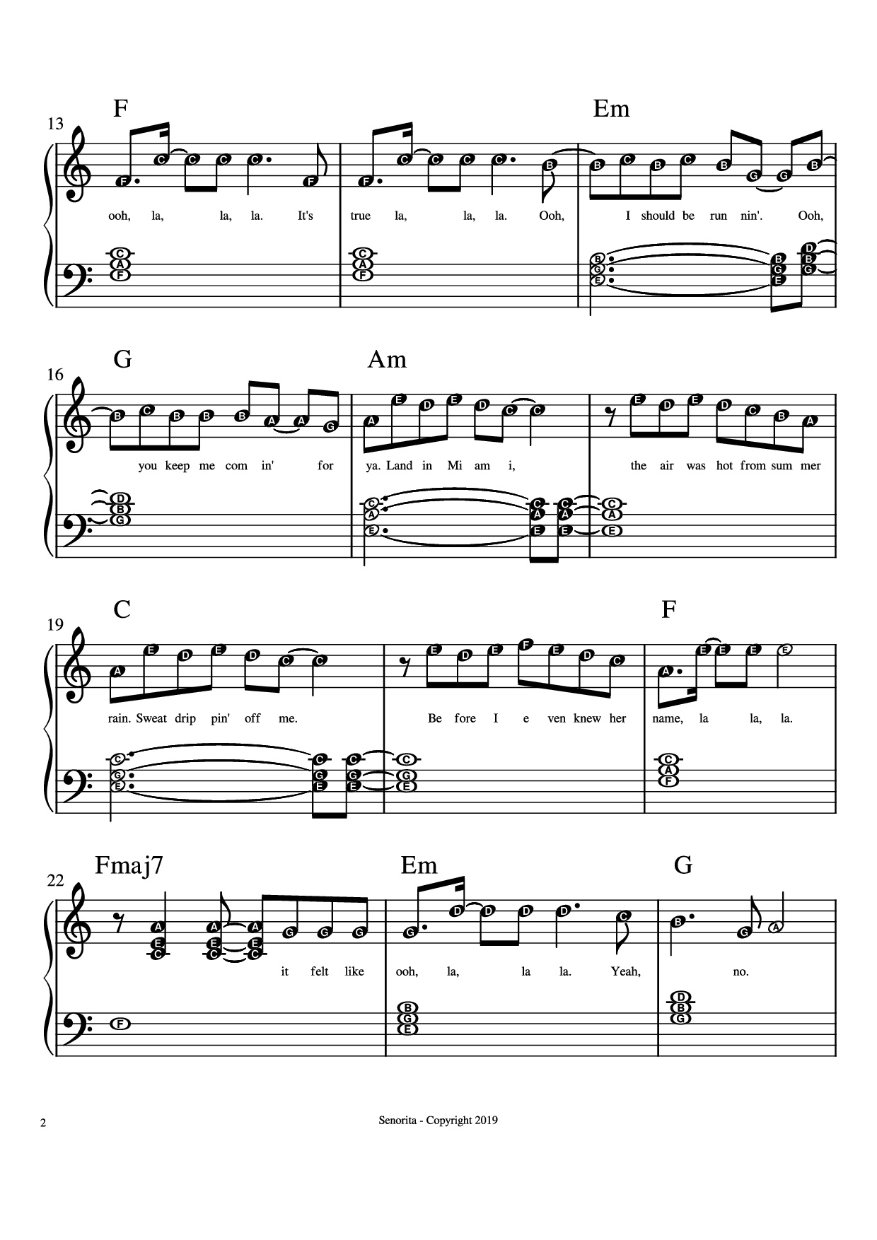 Page 2 of Sheet music PDF Piano Senorita Piano - Camilla Cabello, Shawn Mendes
