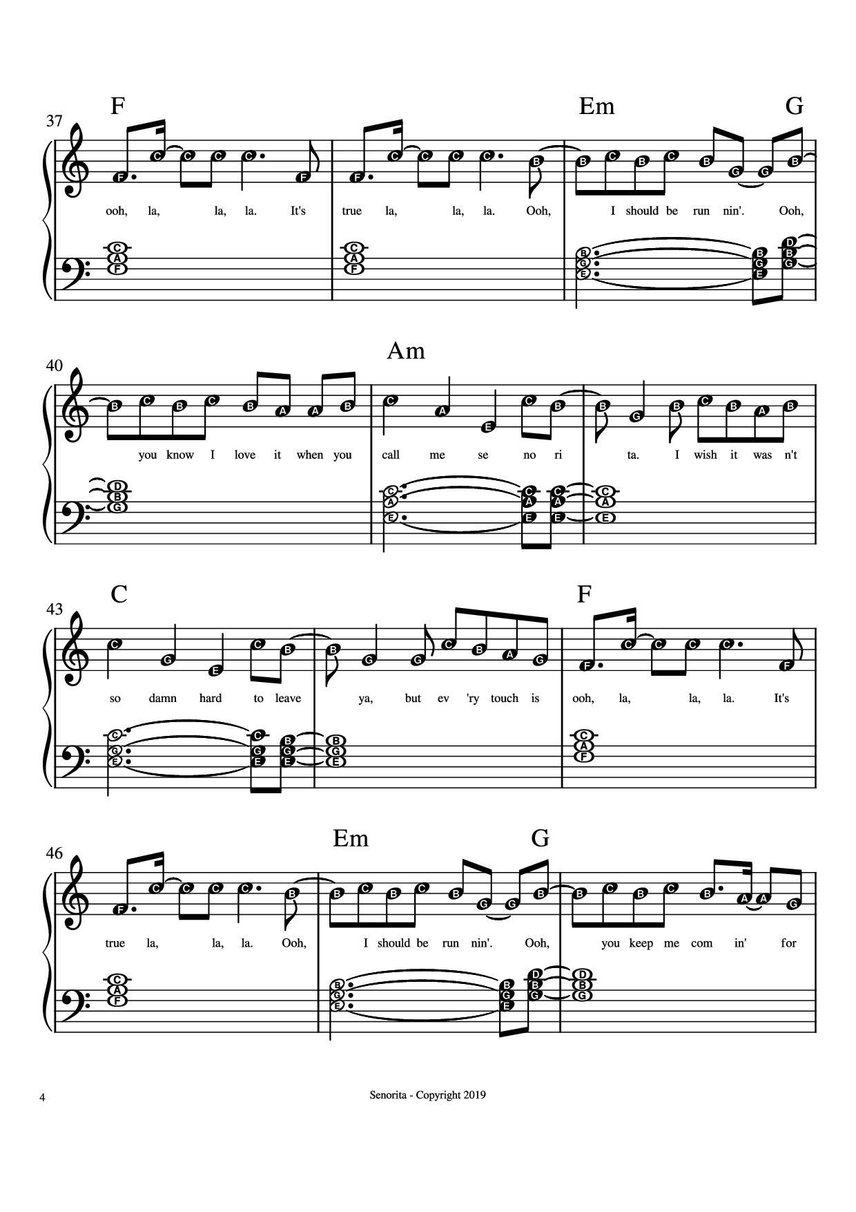 Page 4 of Sheet music PDF Piano Senorita Piano - Camilla Cabello, Shawn Mendes