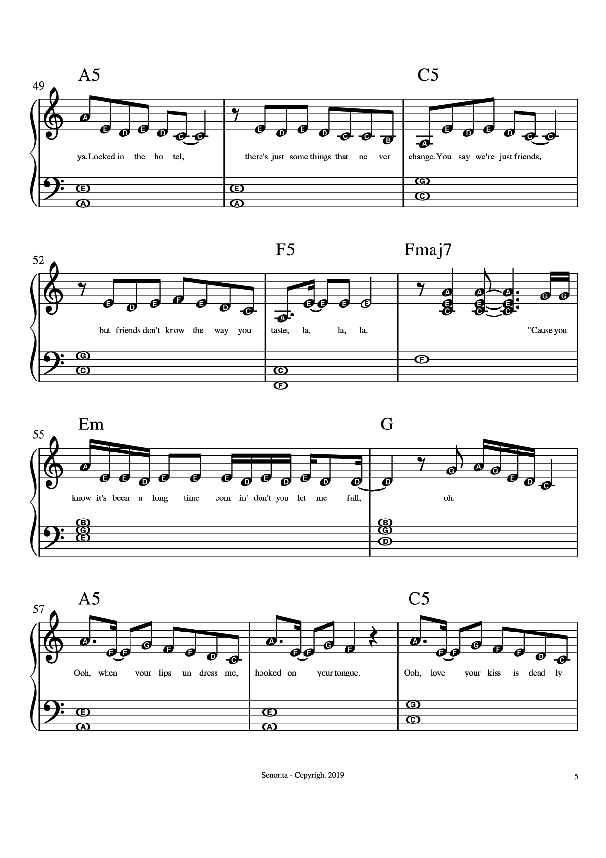 Page 5 of Sheet music PDF Piano Senorita Piano - Camilla Cabello, Shawn Mendes