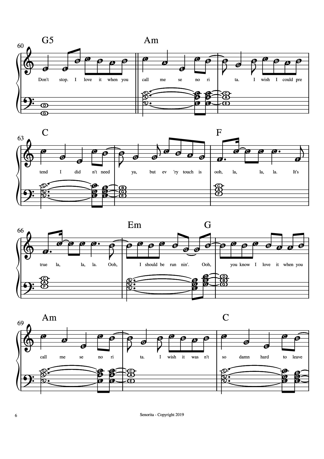 Page 6 of Sheet music PDF Piano Senorita Piano - Camilla Cabello, Shawn Mendes