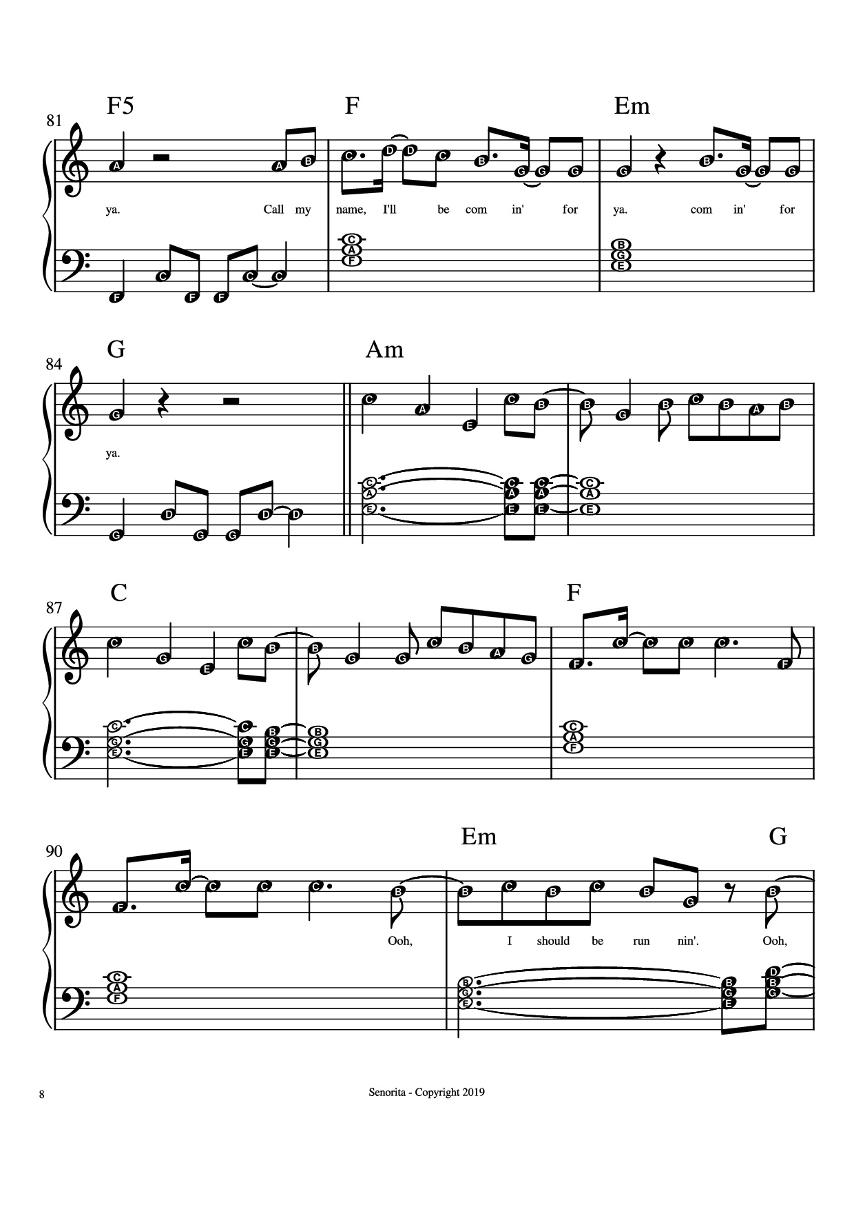 Page 8 of Sheet music PDF Piano Senorita Piano - Camilla Cabello, Shawn Mendes