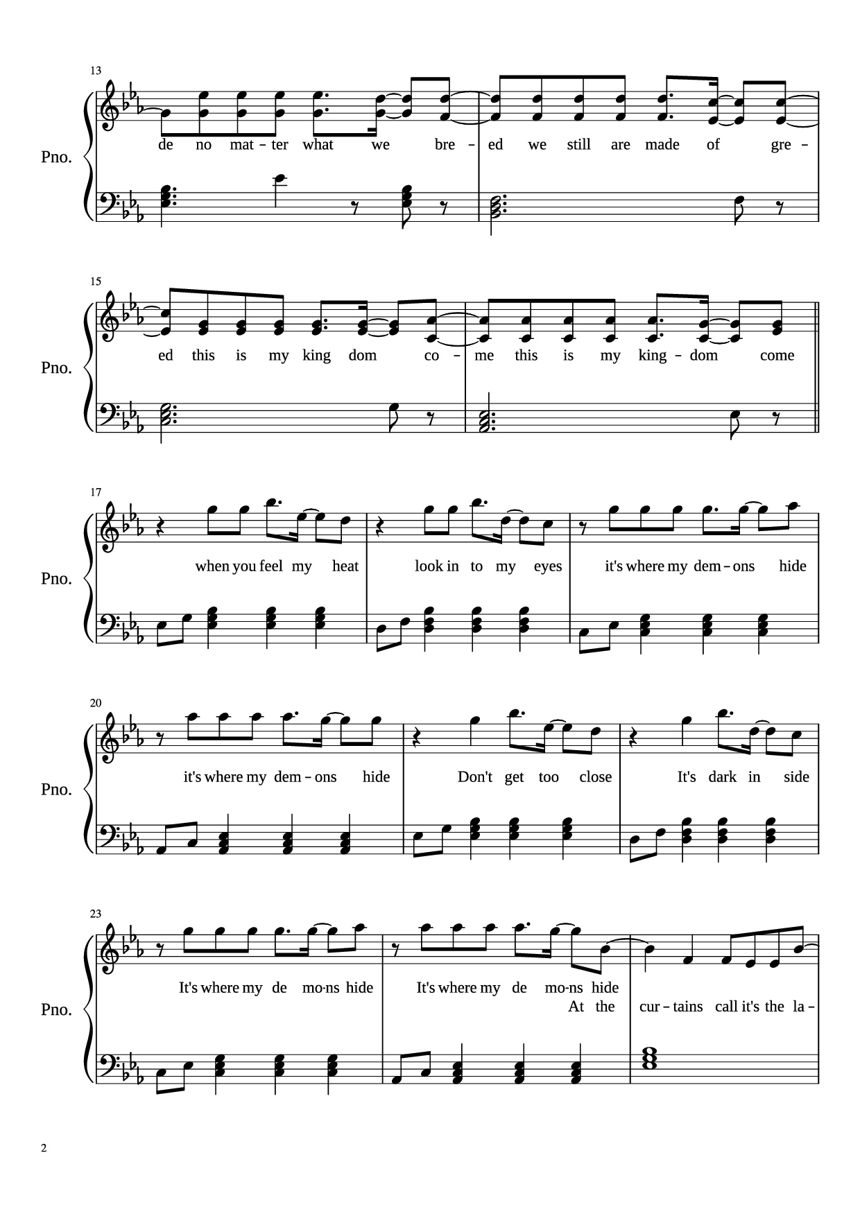 Page 2 of Sheet music PDF Piano Demons (With Lyrics) Piano - Imagine Dragons