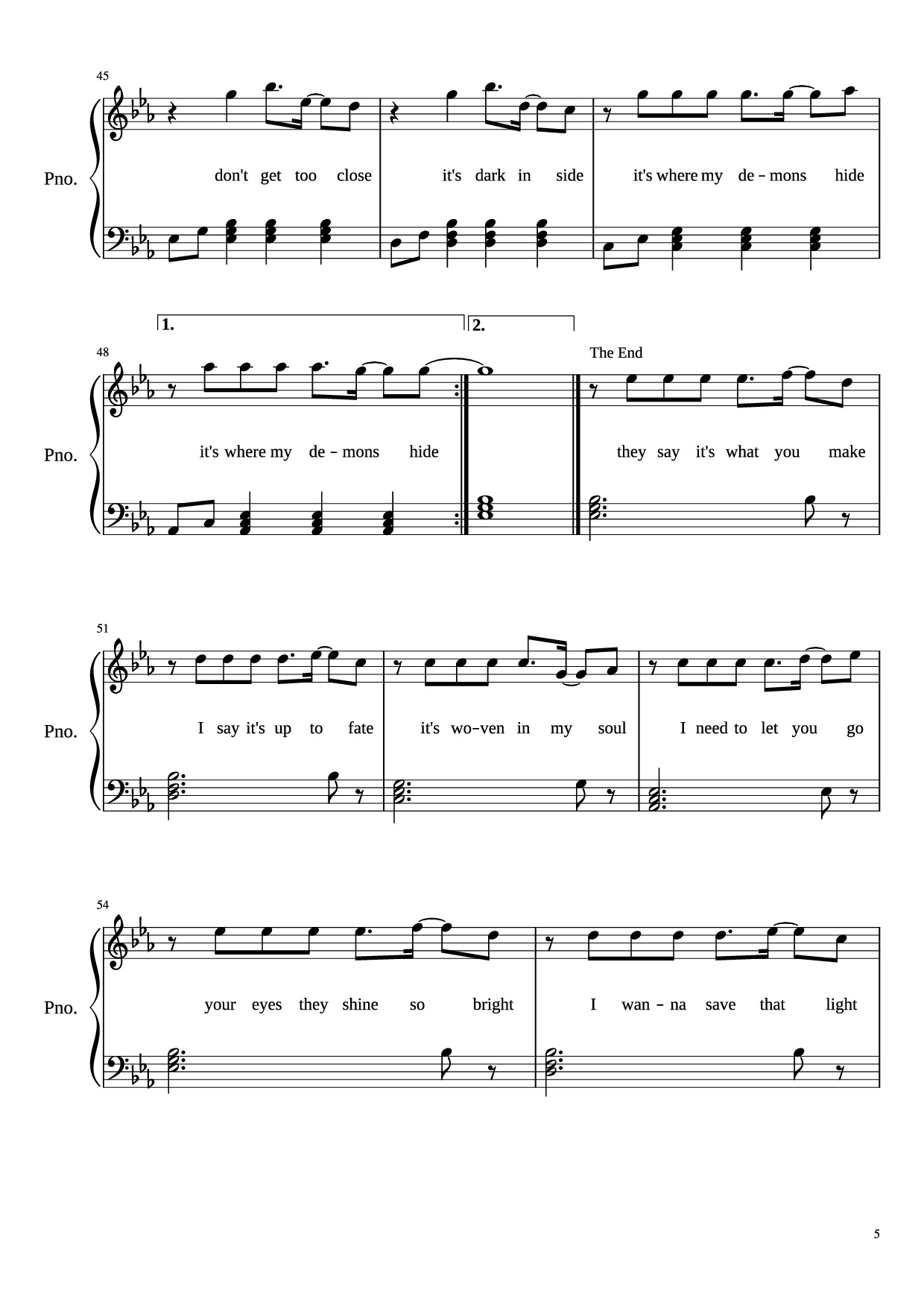 Page 5 of Sheet music PDF Piano Demons (With Lyrics) Piano - Imagine Dragons