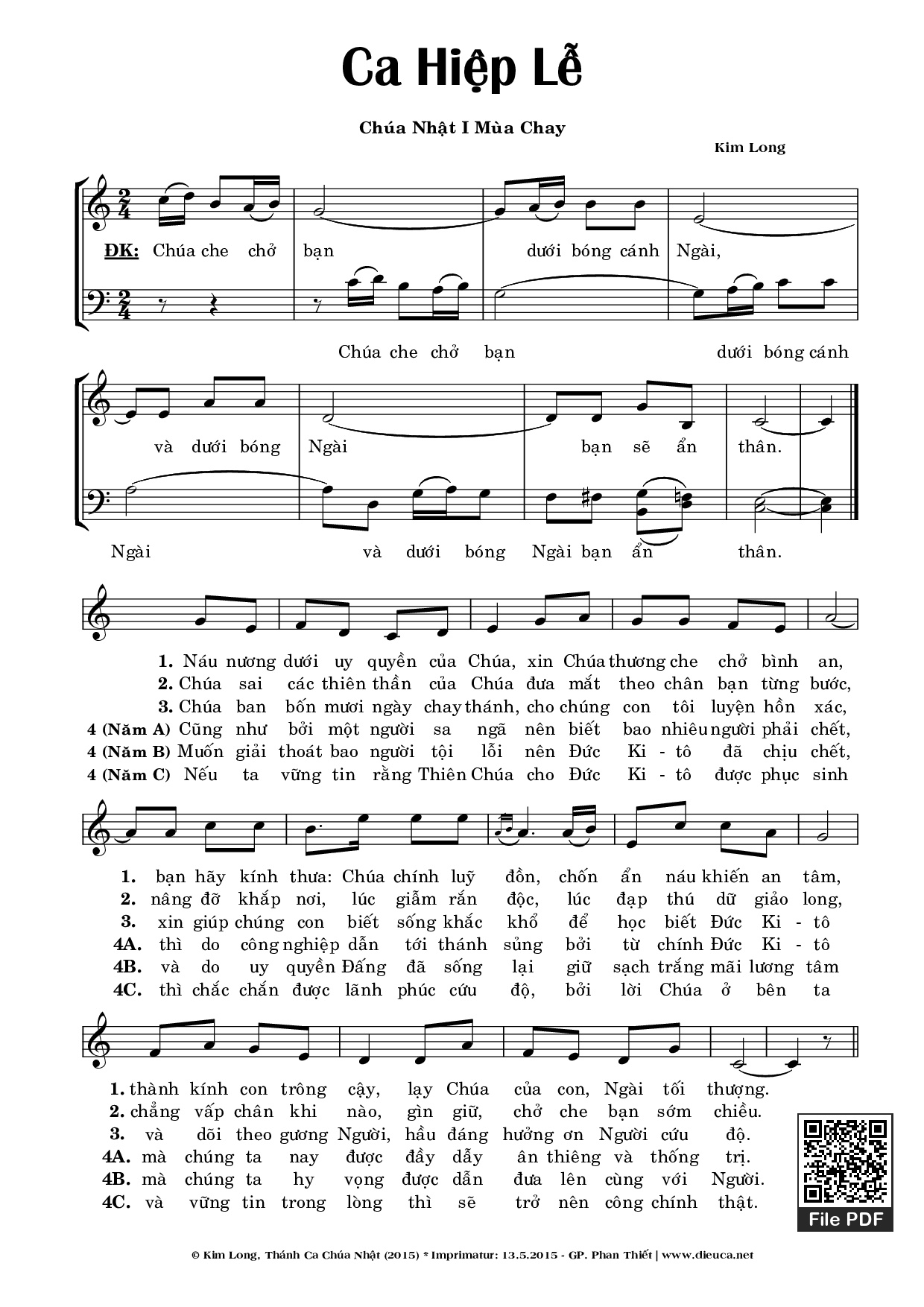 Page 1 of Sheet music PDF Ca hiệp lễ Chúa Nhật 1 mùa Chay - Kim Long