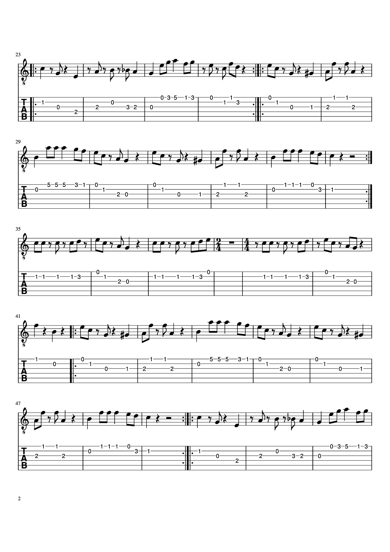 Page 2 of Sheet music PDF Guitar Tab Super Mario (Main Theme) Guitar TAB - Koji Kondo