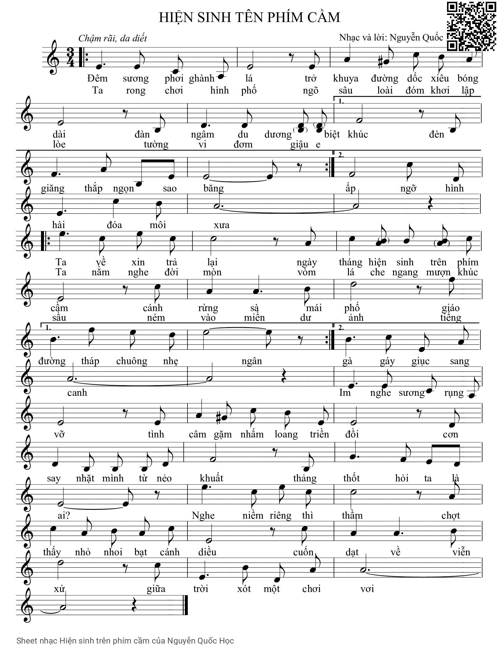 Sheet PDF of Hiện sinh trên phím cầm