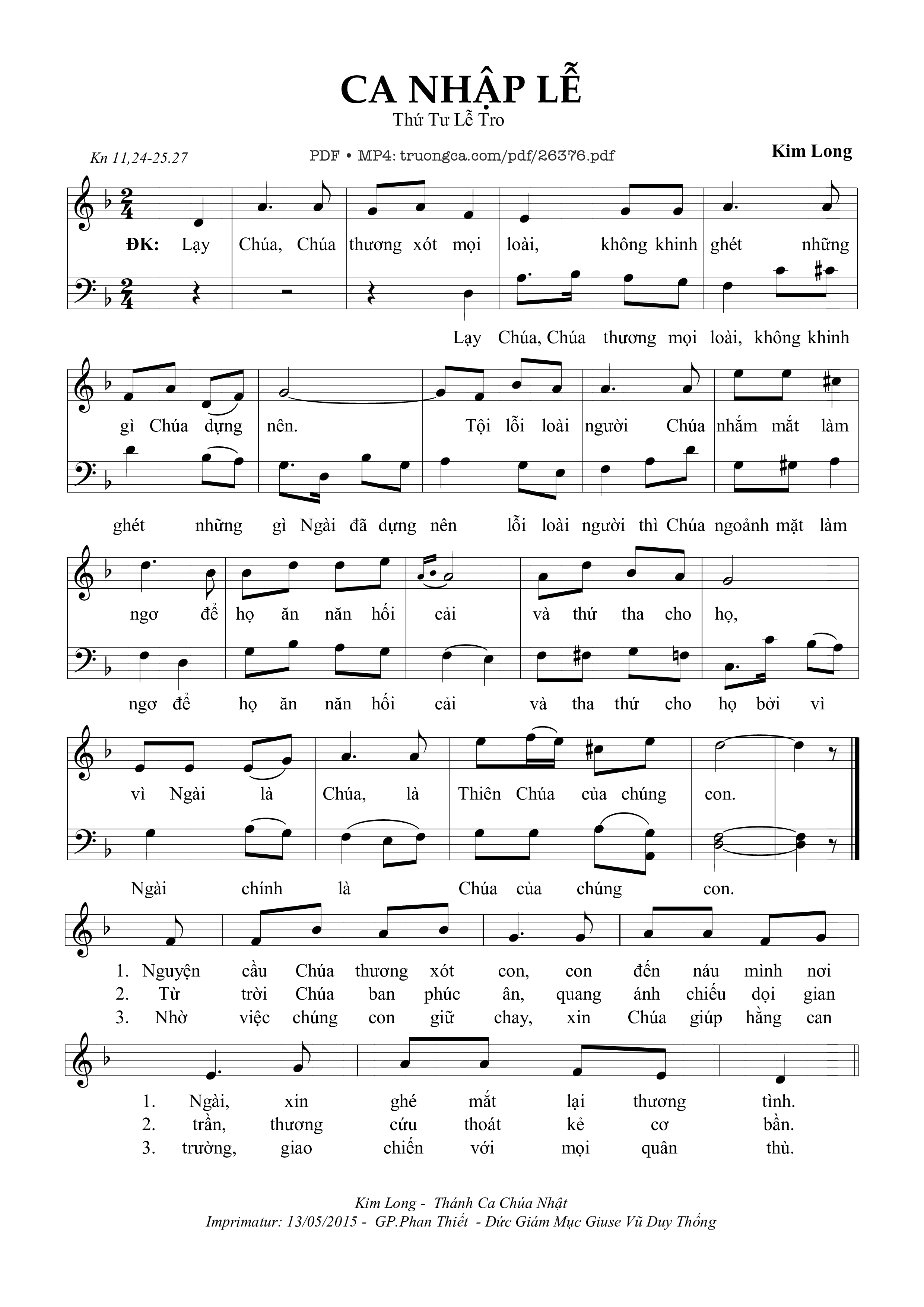 Sheet PDF of Ca Nhập Lễ Thứ Tư Lễ Tro