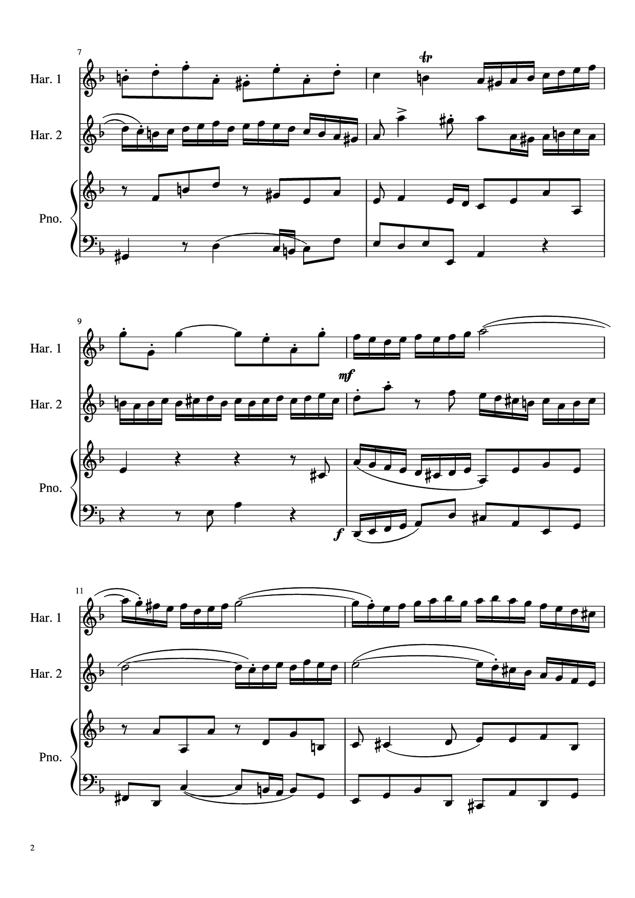 Page 2 of Sheet music PDF Concerto for Two Violins in D Minor Piano - Linghongjian
