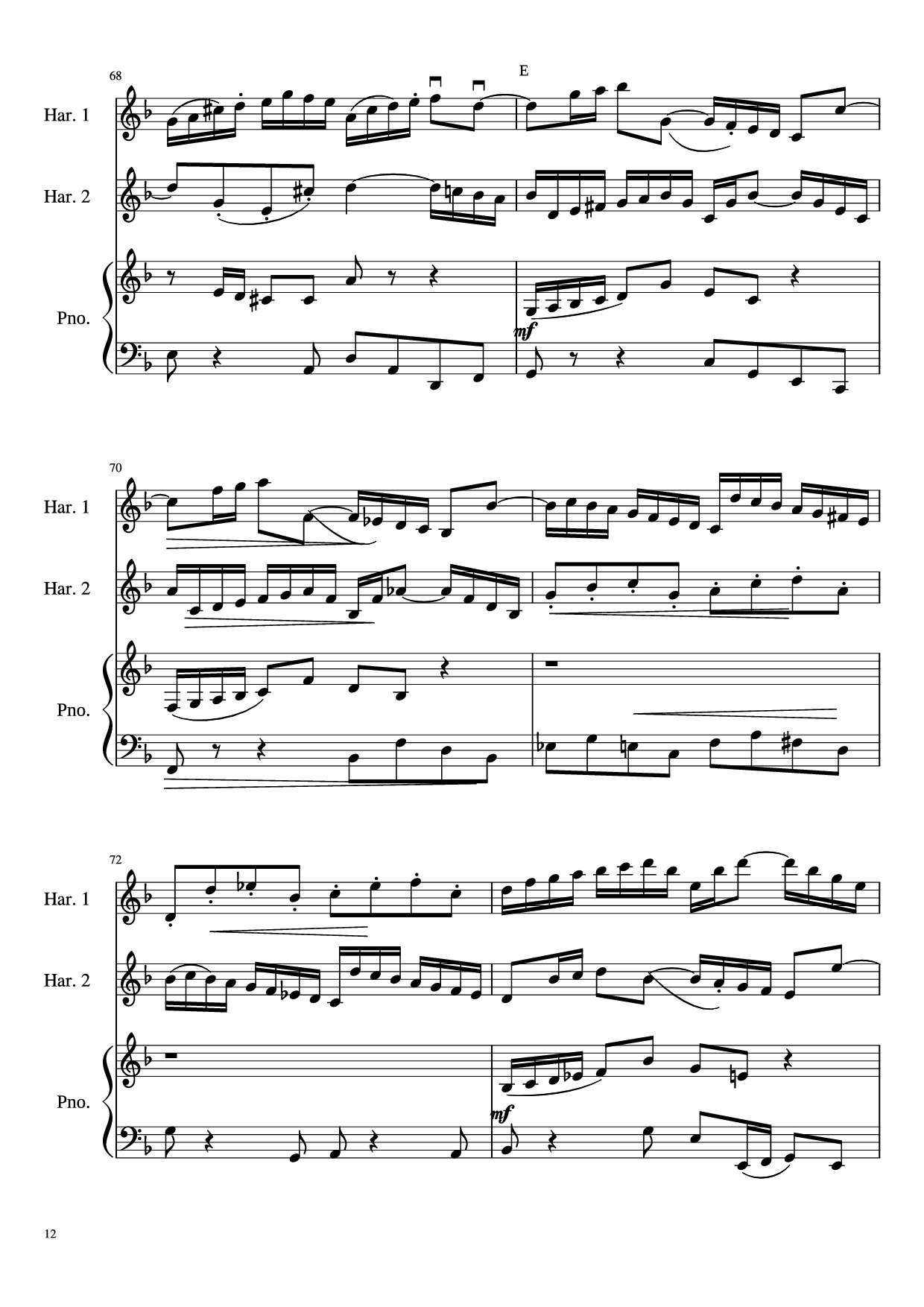 Page 12 of Sheet music PDF Concerto for Two Violins in D Minor Piano - Linghongjian