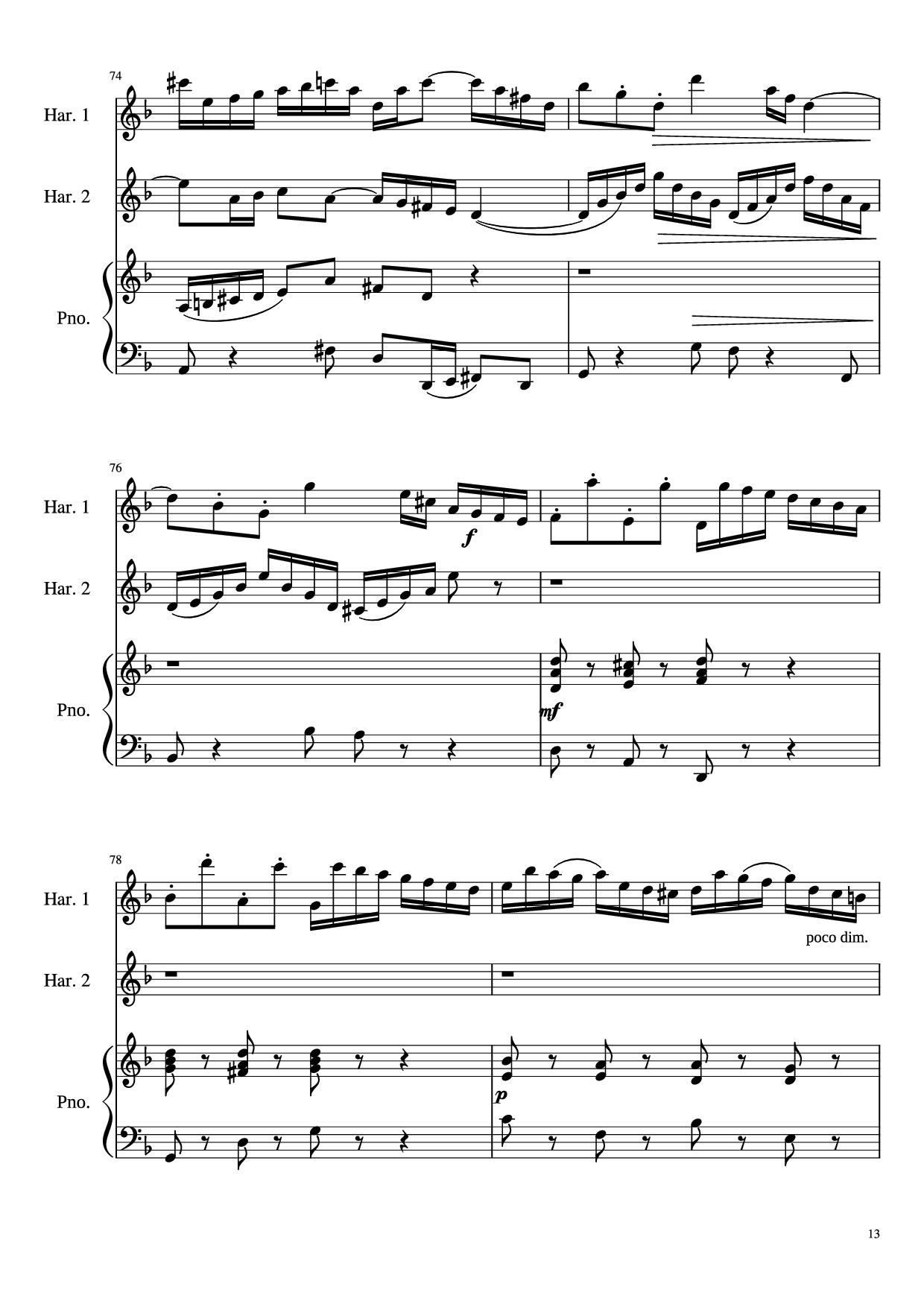 Page 13 of Sheet music PDF Concerto for Two Violins in D Minor Piano - Linghongjian