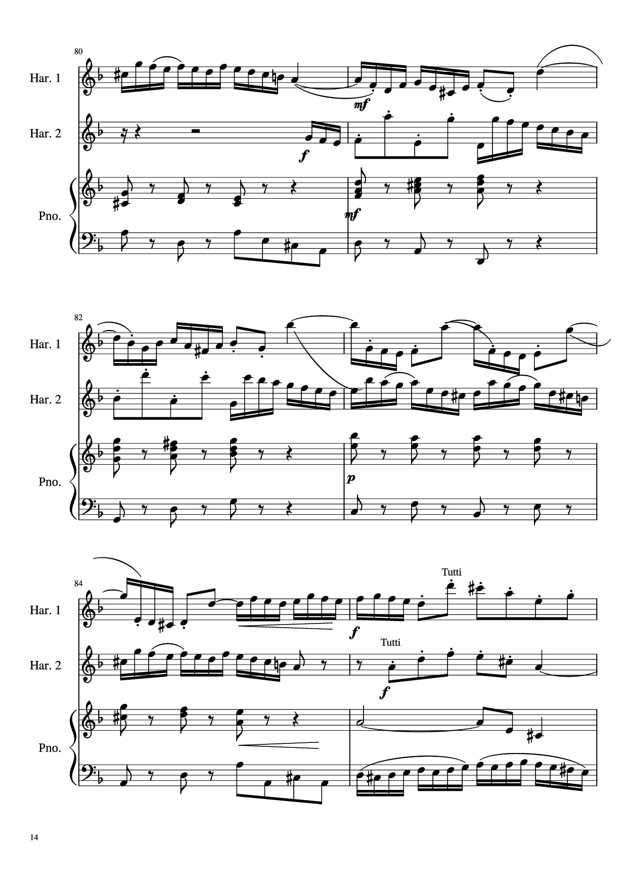 Page 14 of Sheet music PDF Concerto for Two Violins in D Minor Piano - Linghongjian