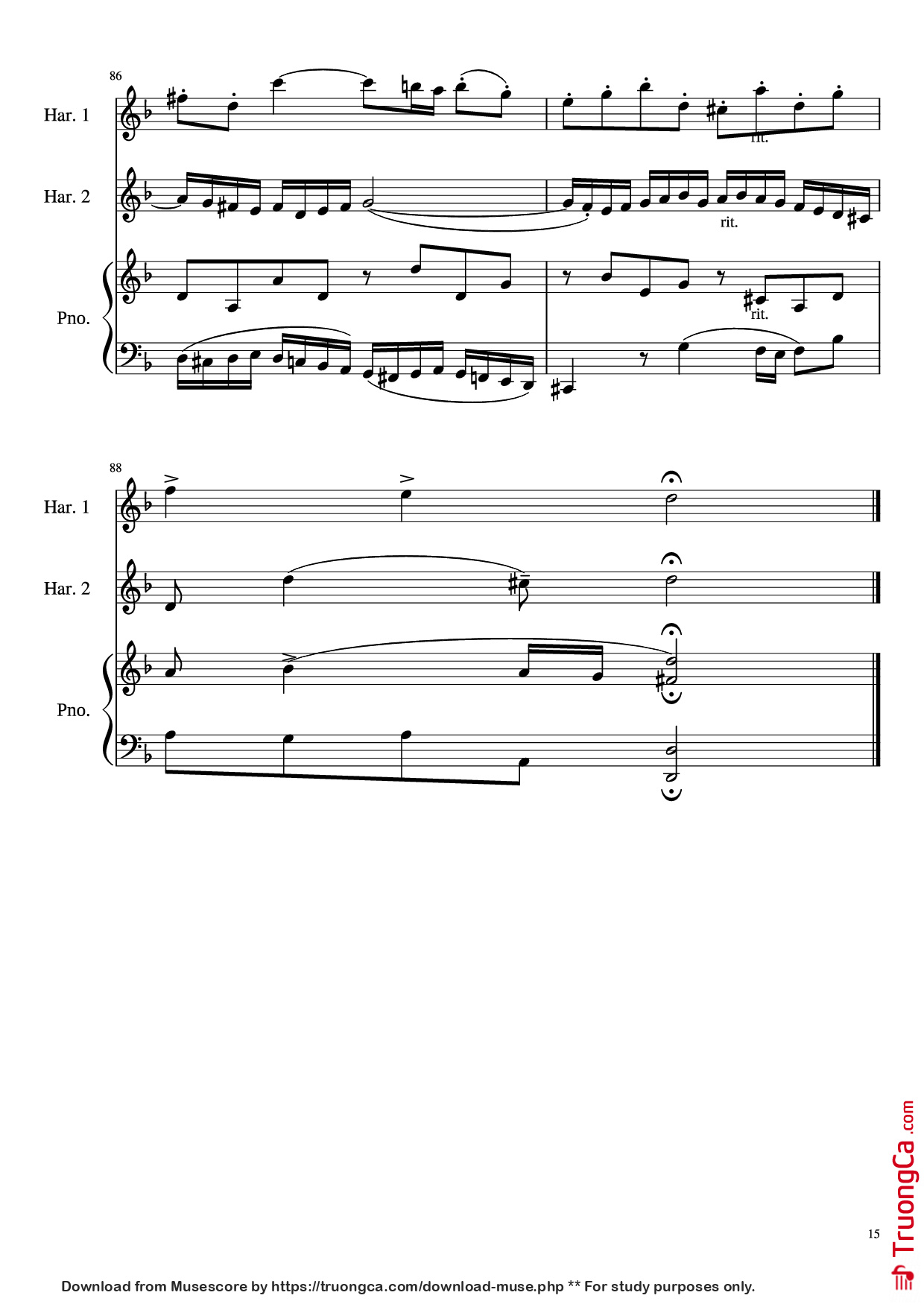 Page 15 of Sheet music PDF Concerto for Two Violins in D Minor Piano - Linghongjian