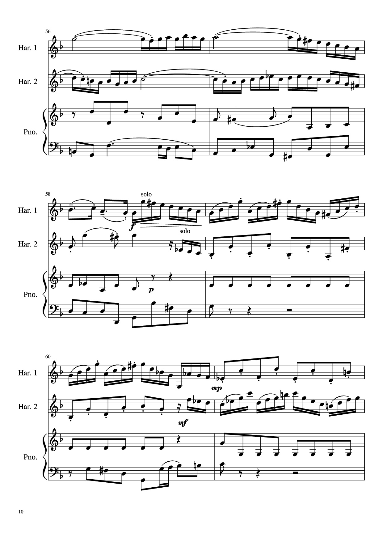 Page 10 of Sheet music PDF Concerto for Two Violins in D Minor Piano - Linghongjian